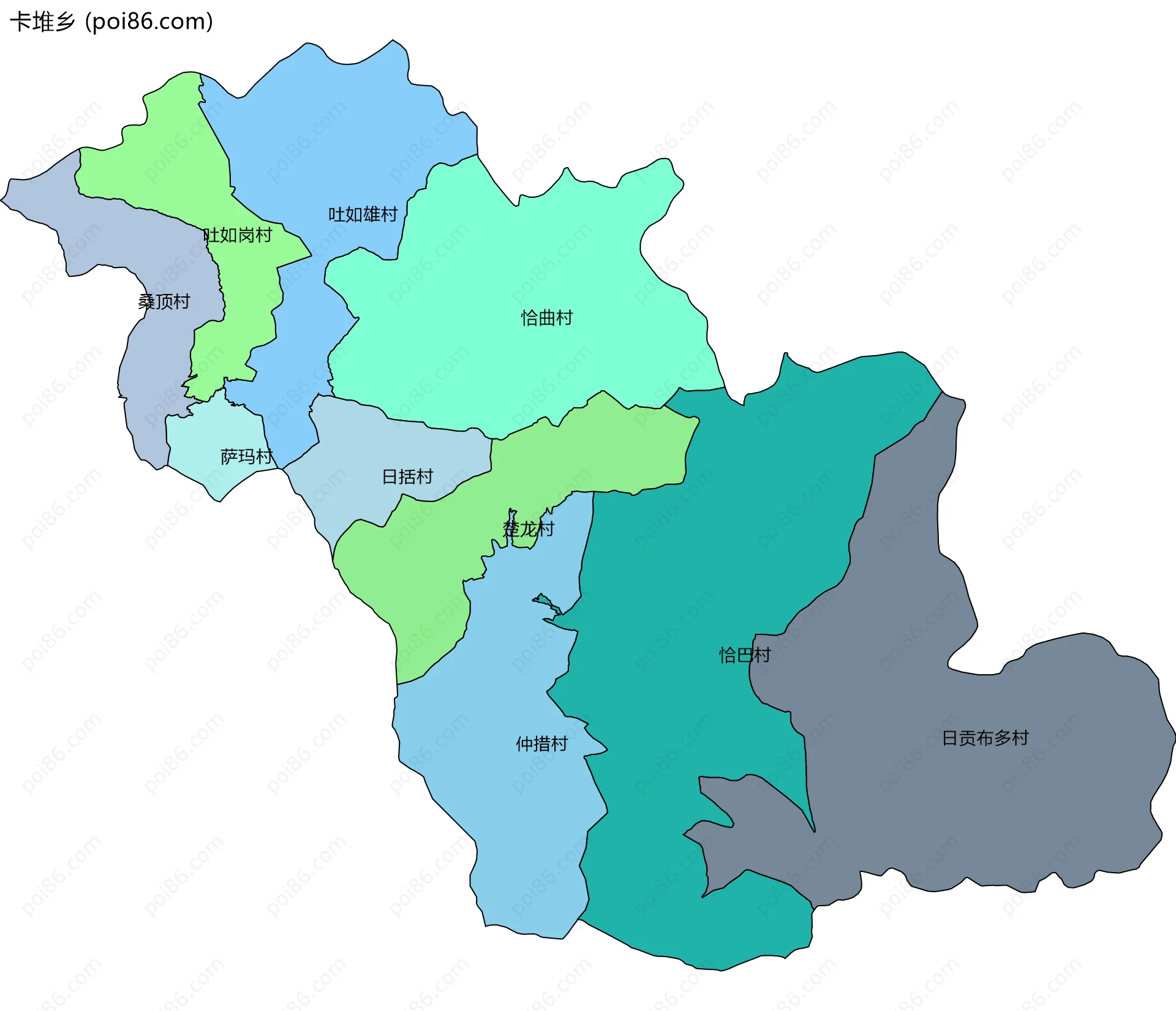 卡堆乡边界地图(五级行政区划)