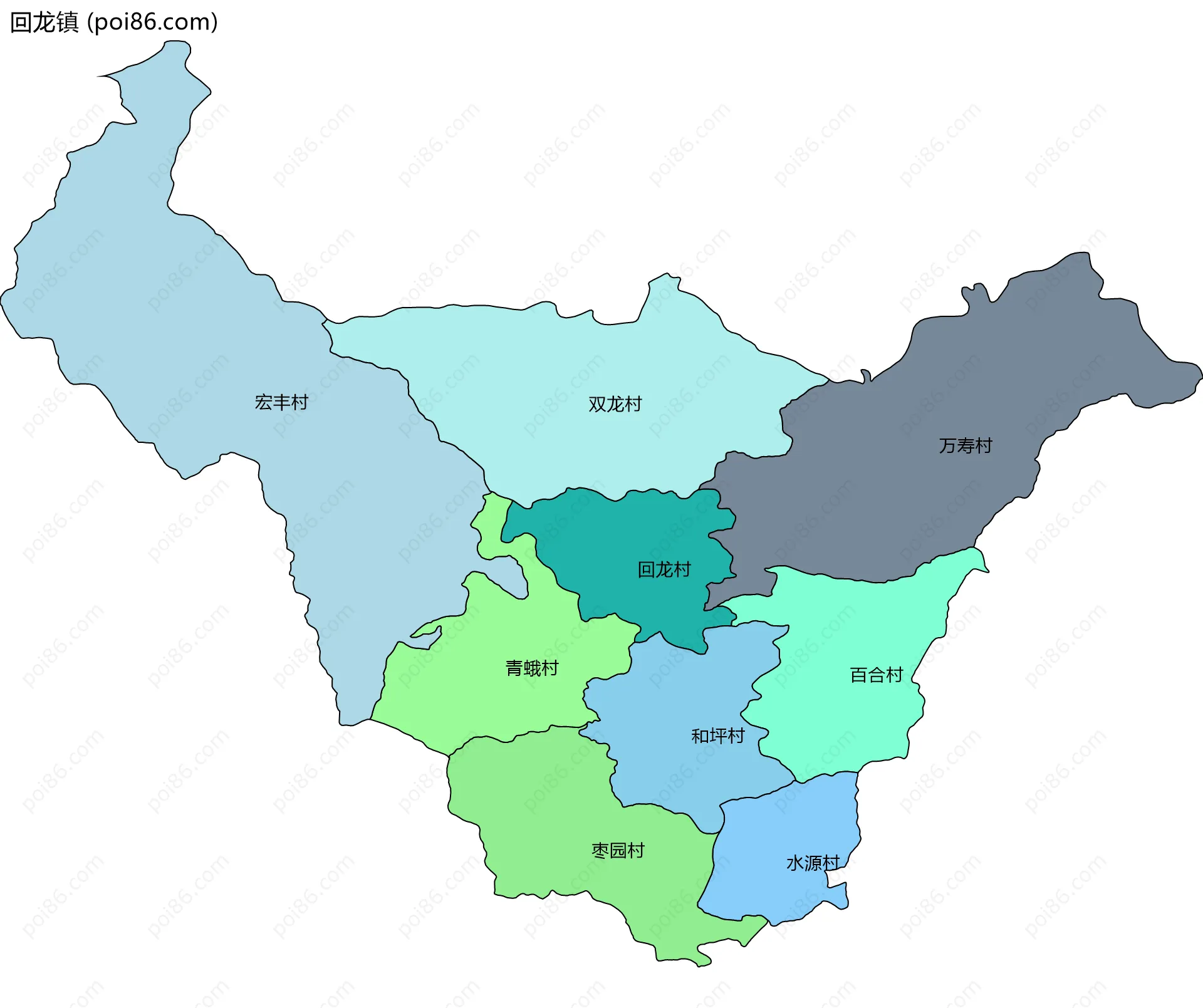 回龙镇边界地图(五级行政区划)