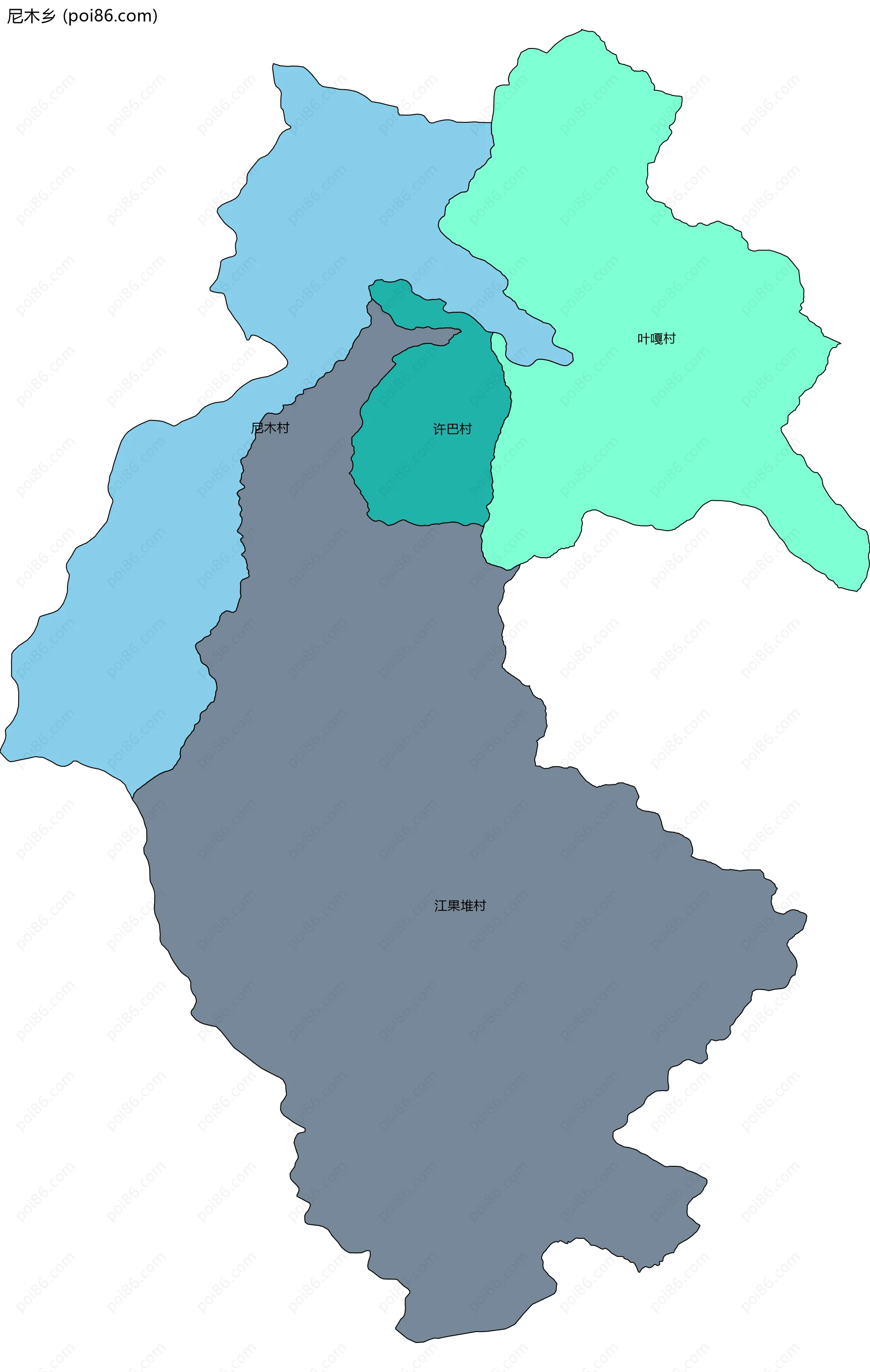尼木乡边界地图(五级行政区划)