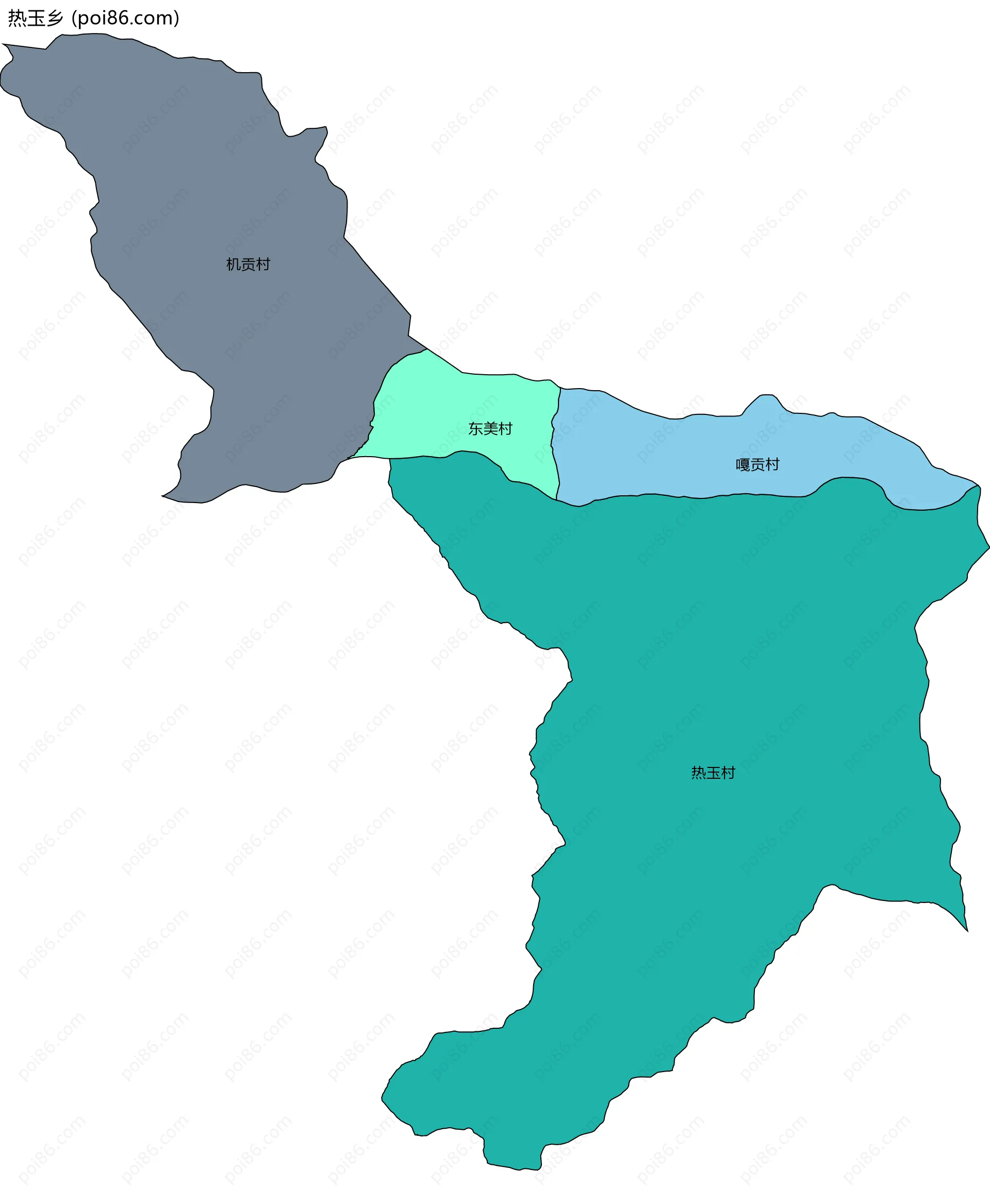 热玉乡边界地图(五级行政区划)