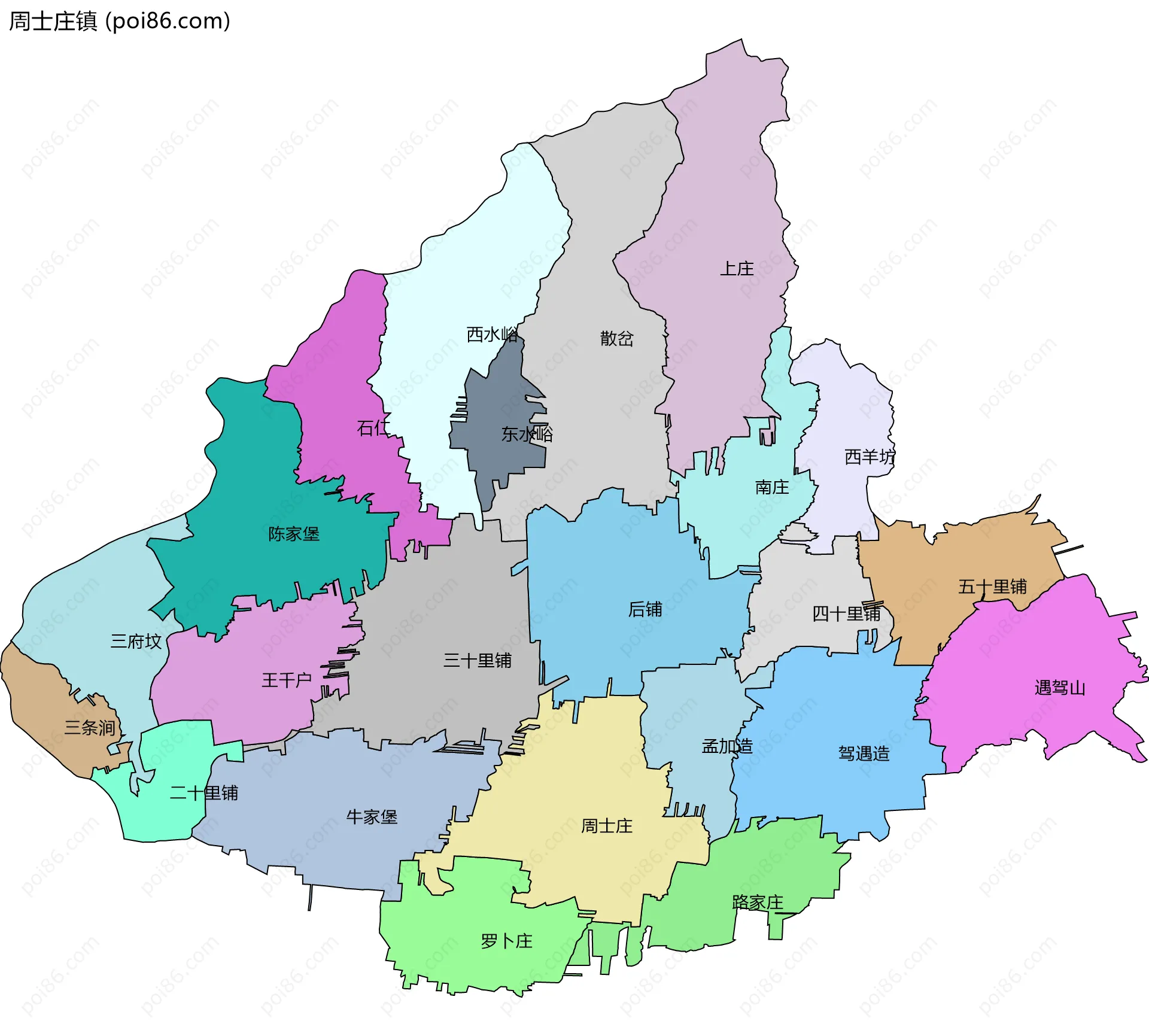 周士庄镇边界地图(五级行政区划)