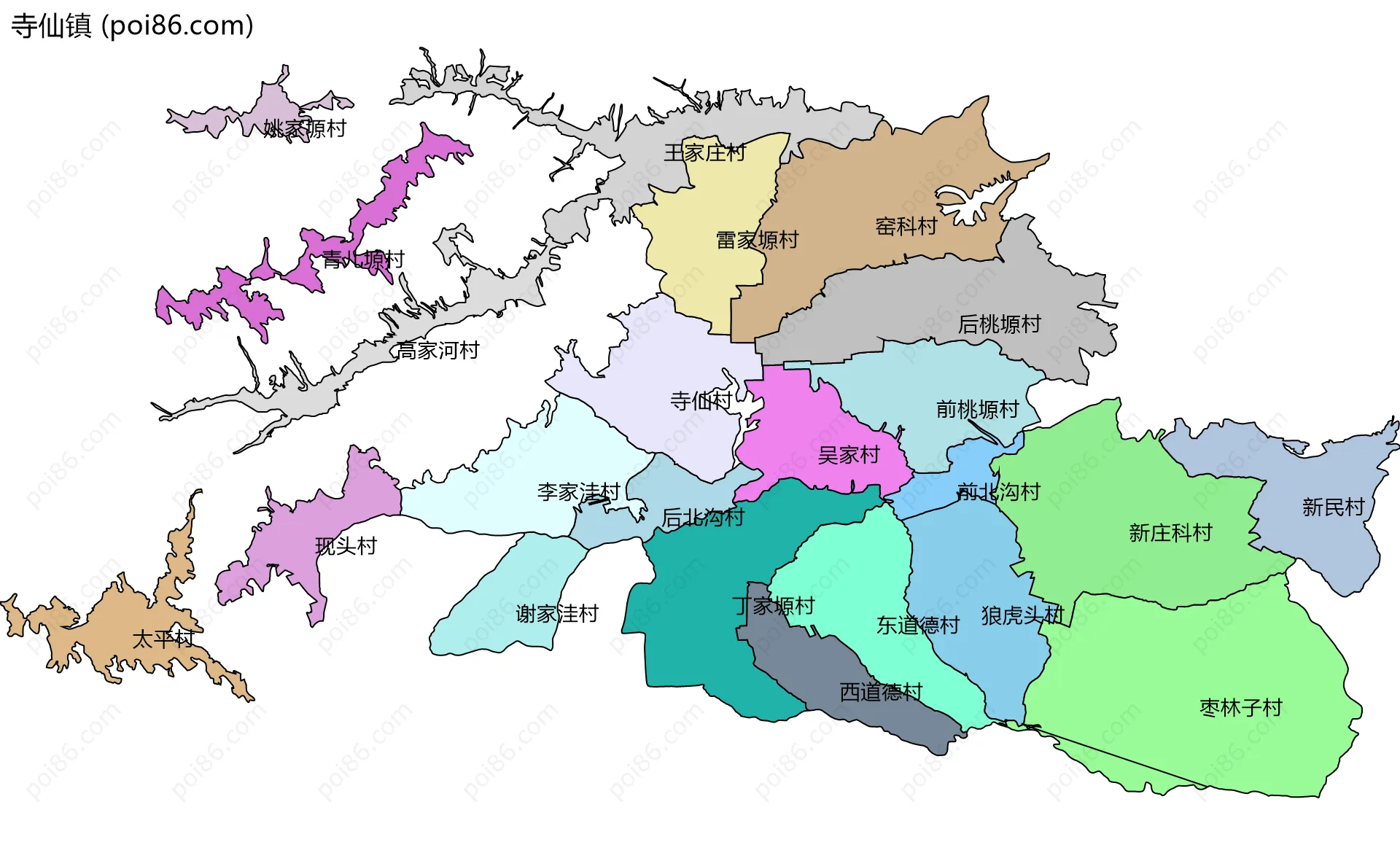 寺仙镇边界地图(五级行政区划)