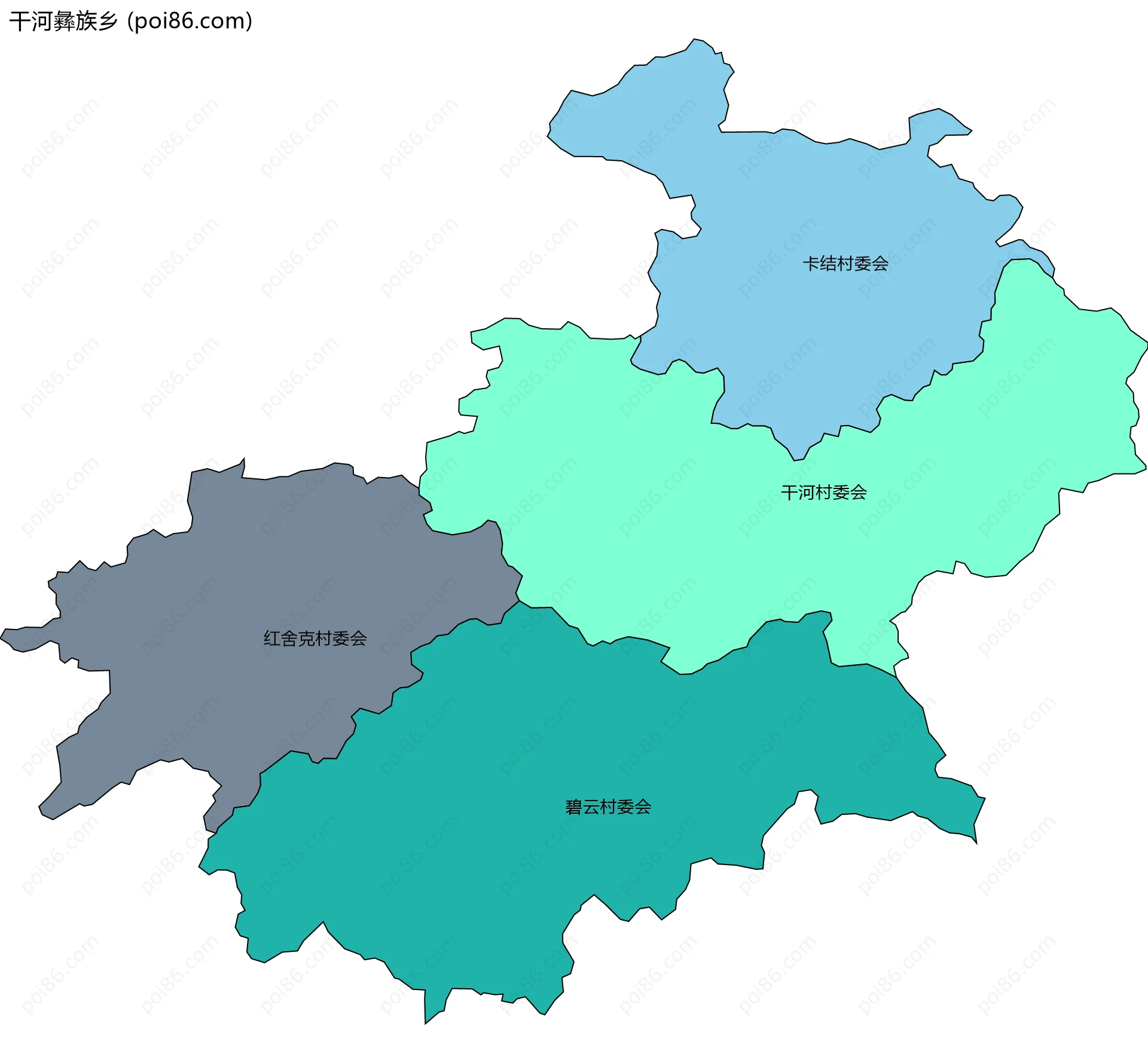 干河彝族乡边界地图(五级行政区划)