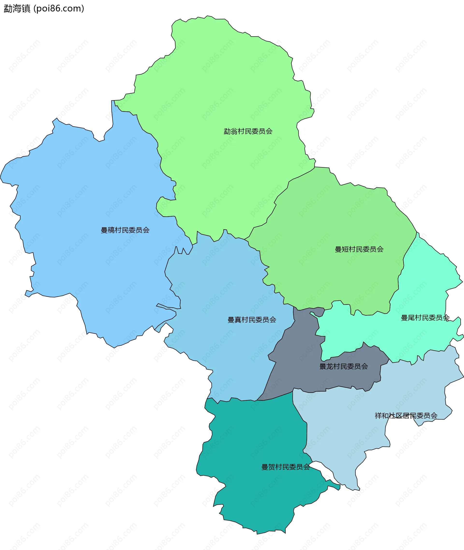 勐海镇边界地图(五级行政区划)
