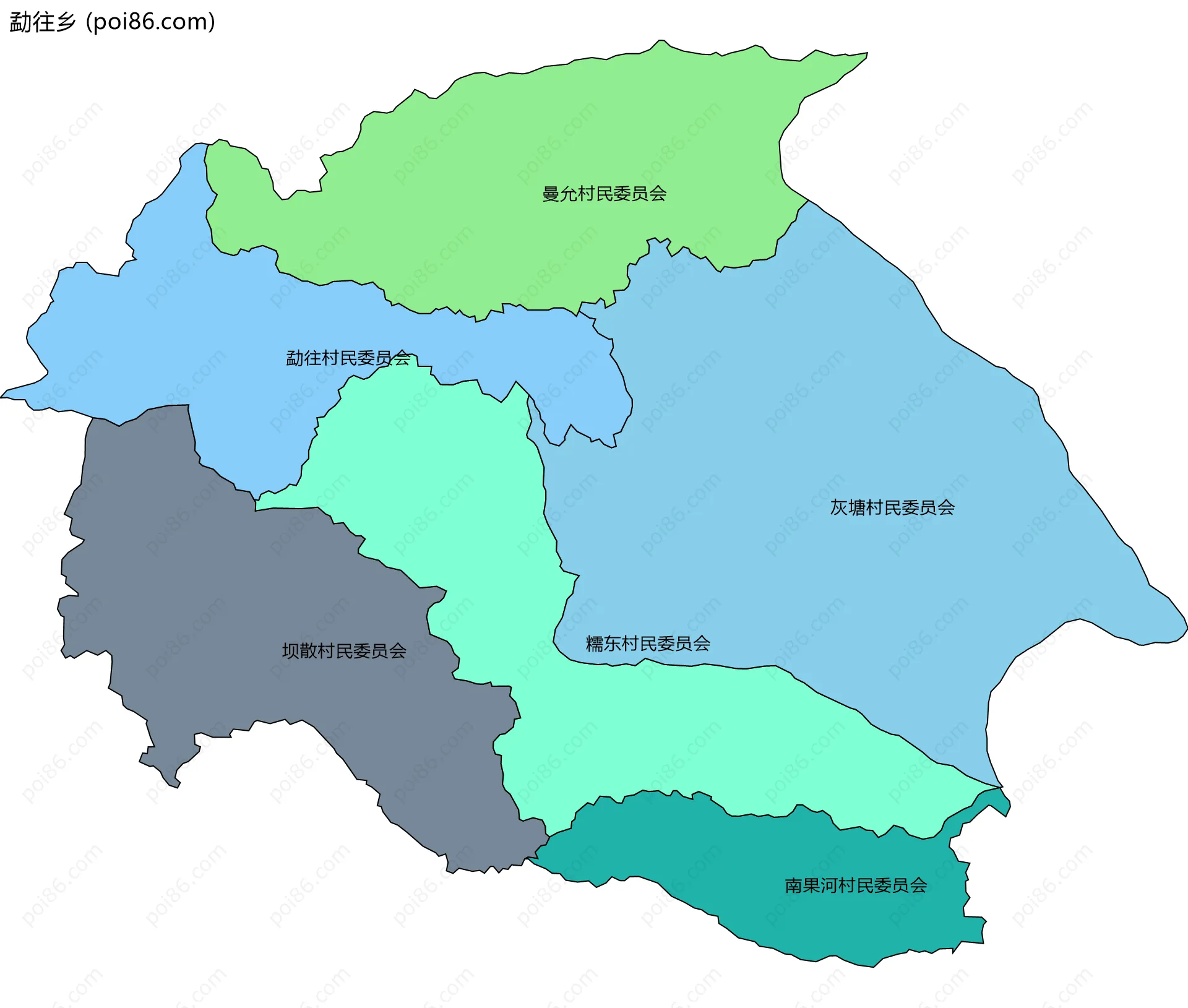勐往乡边界地图(五级行政区划)