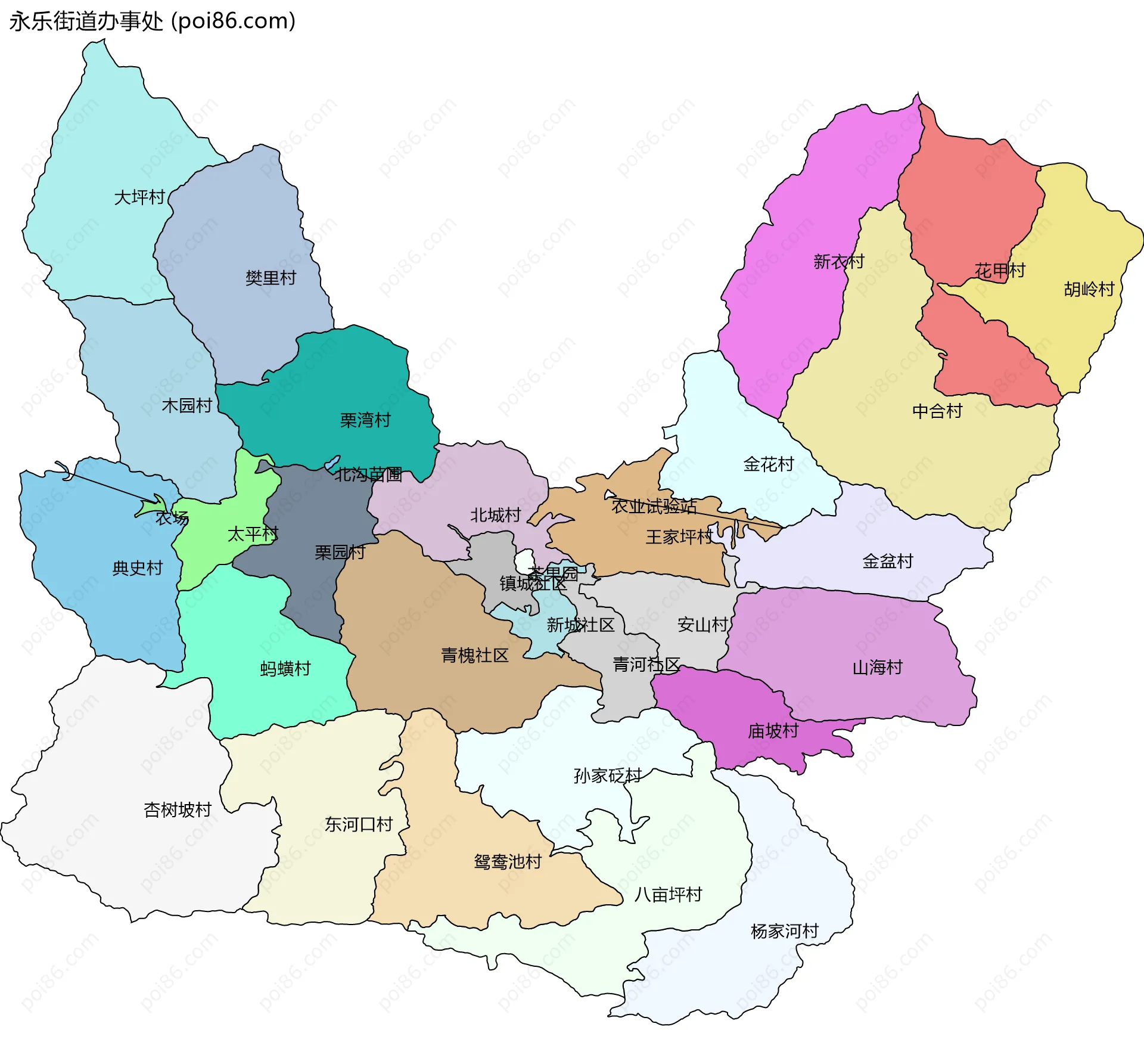 永乐街道办事处边界地图(五级行政区划)