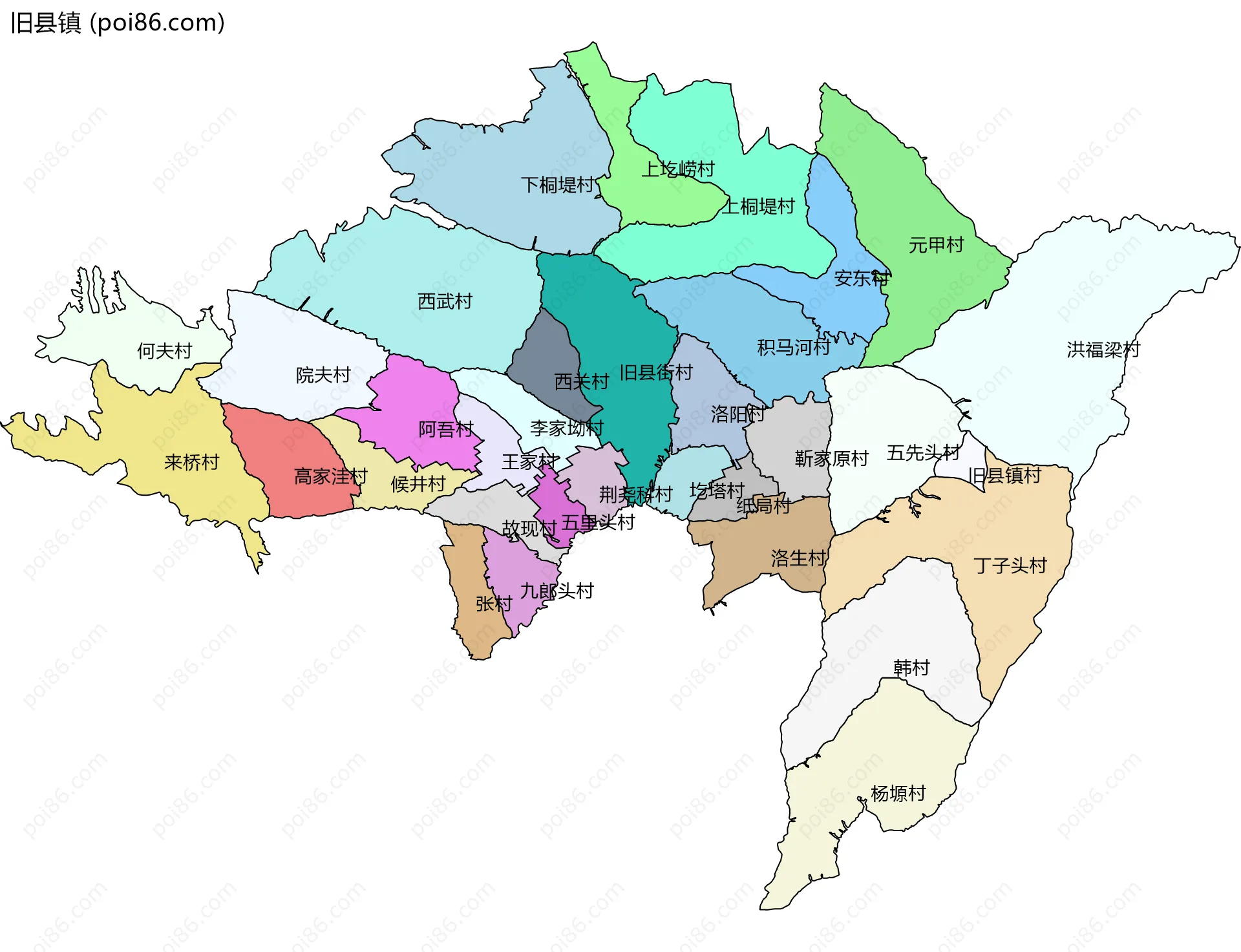 旧县镇边界地图(五级行政区划)