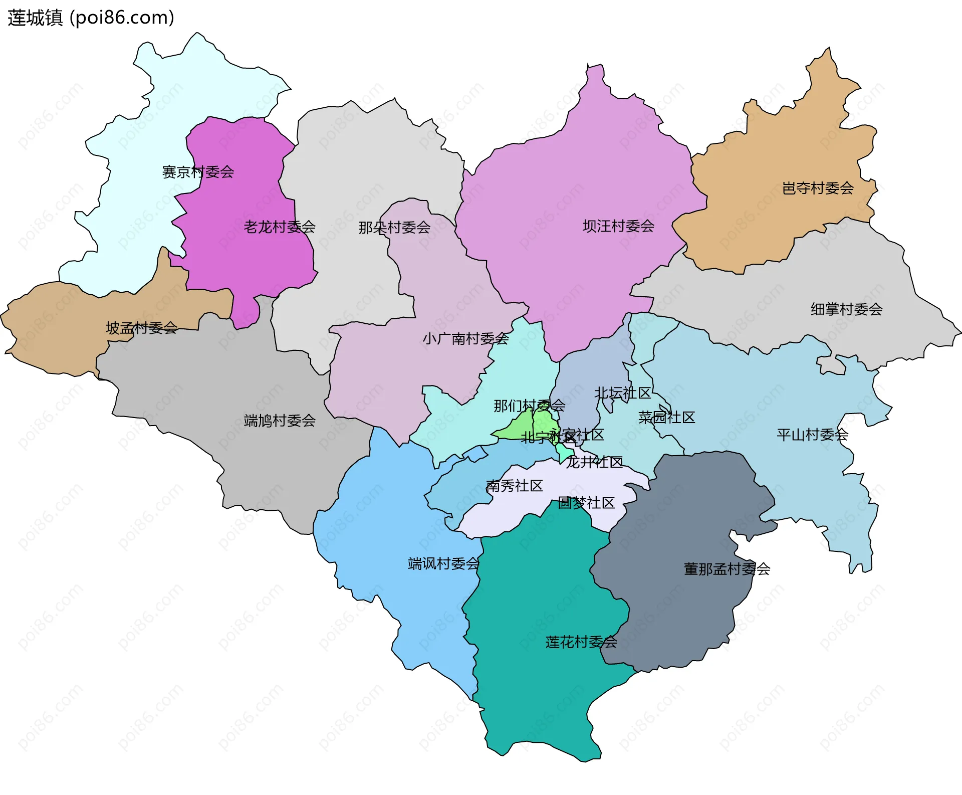 莲城镇边界地图(五级行政区划)