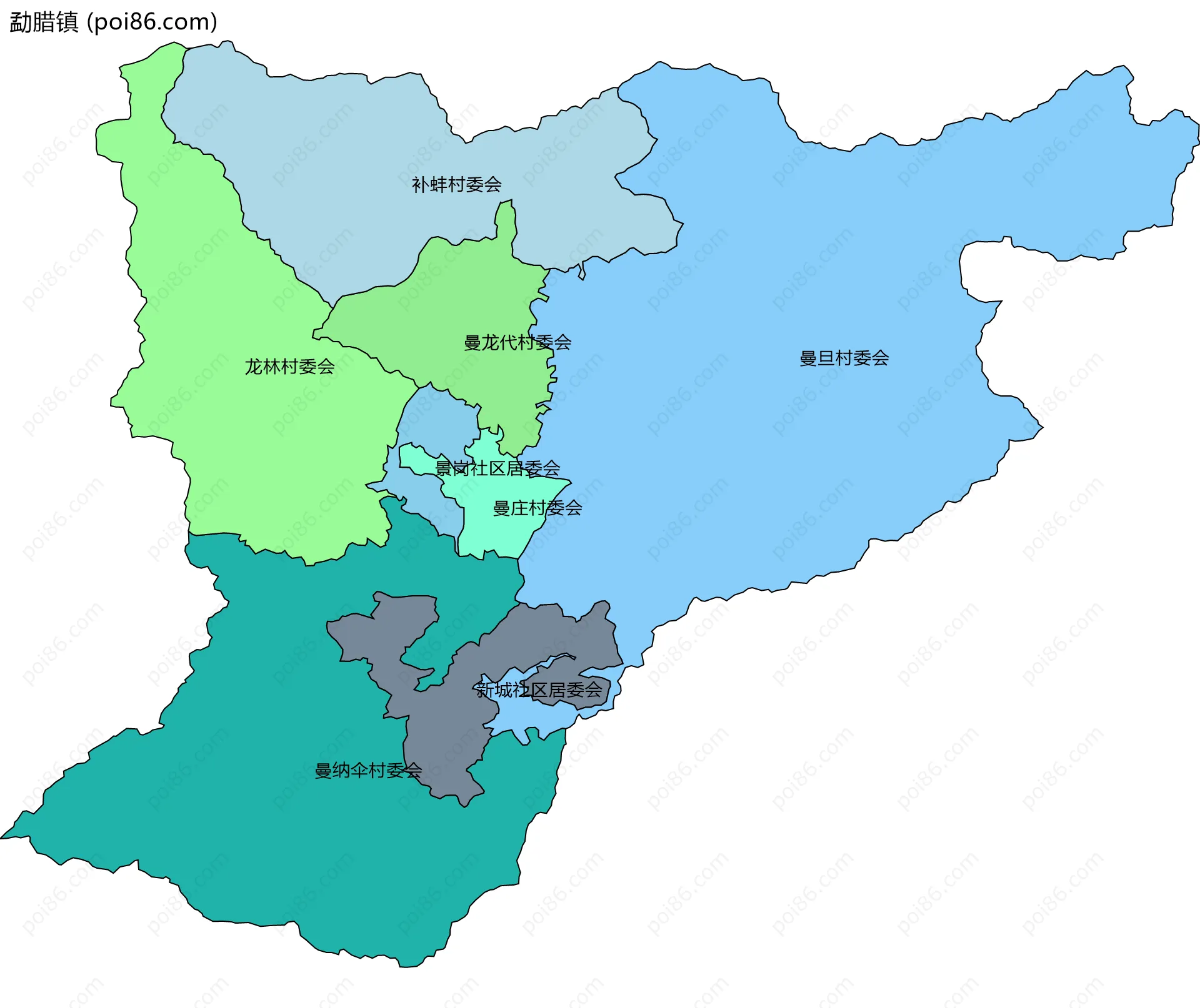 勐腊镇边界地图(五级行政区划)