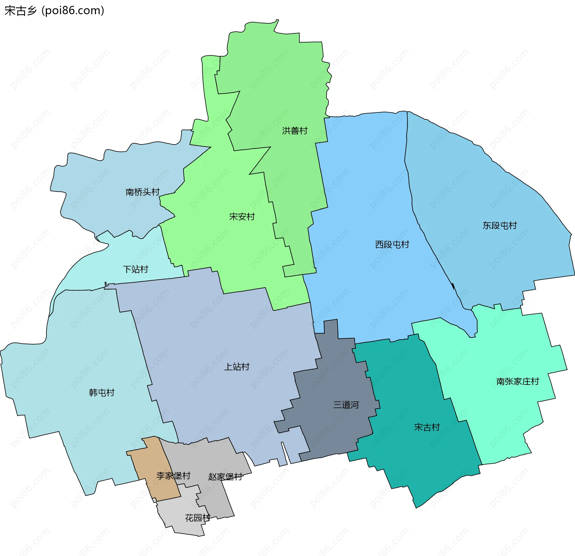 宋古乡边界地图(五级行政区划)