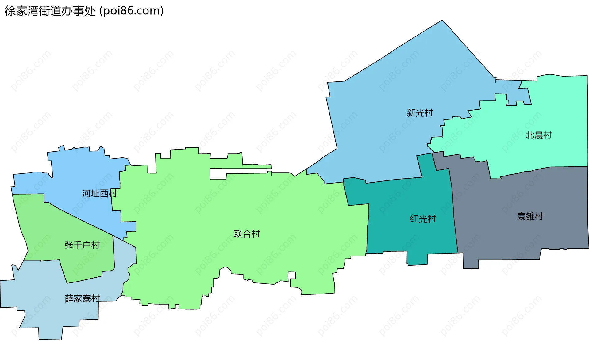 徐家湾街道办事处边界地图(五级行政区划)