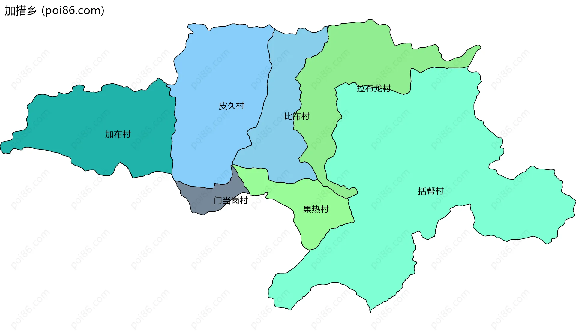 加措乡边界地图(五级行政区划)