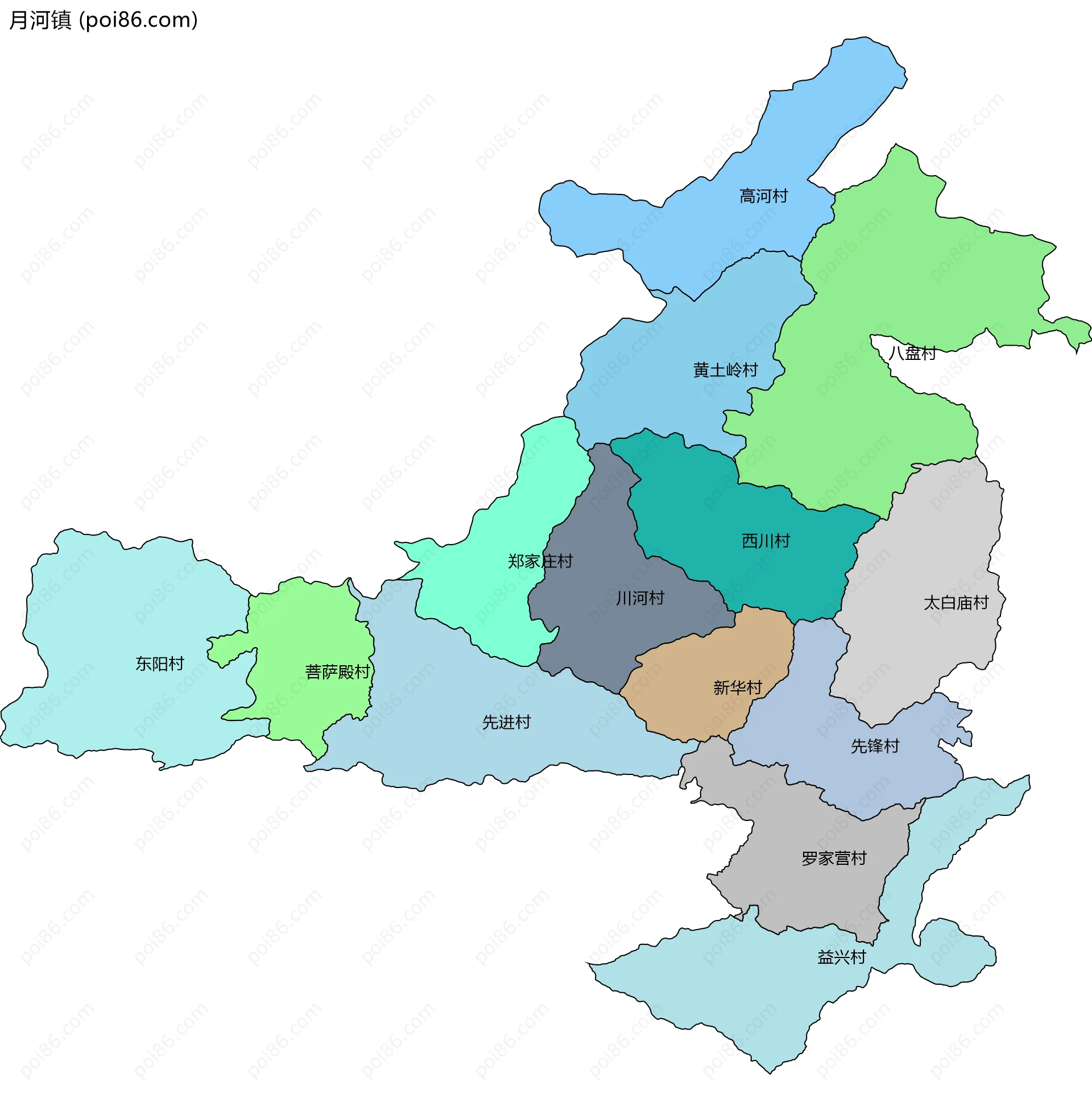 月河镇边界地图(五级行政区划)