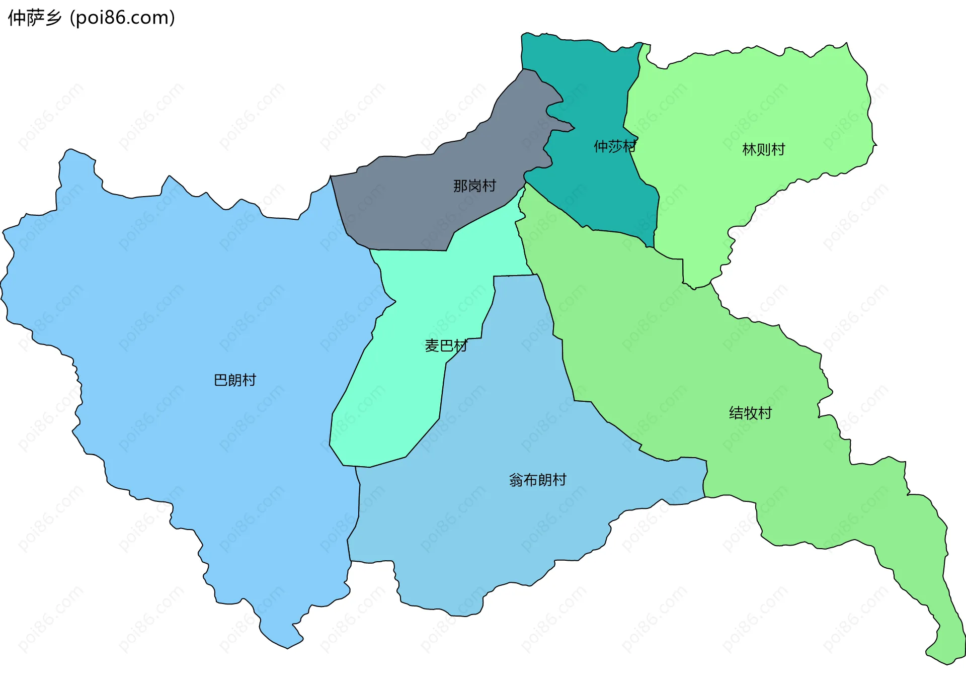 仲萨乡边界地图(五级行政区划)