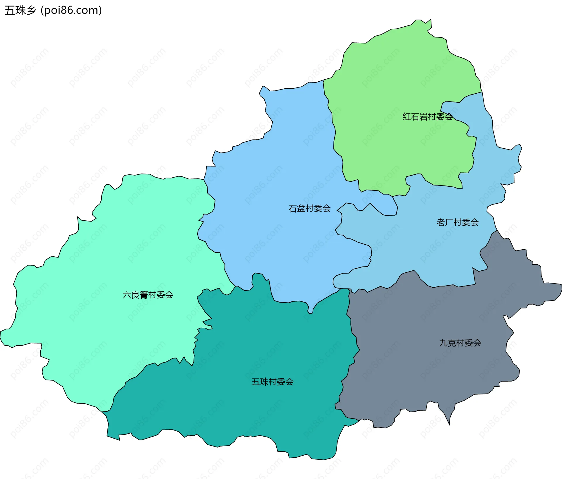 五珠乡边界地图(五级行政区划)