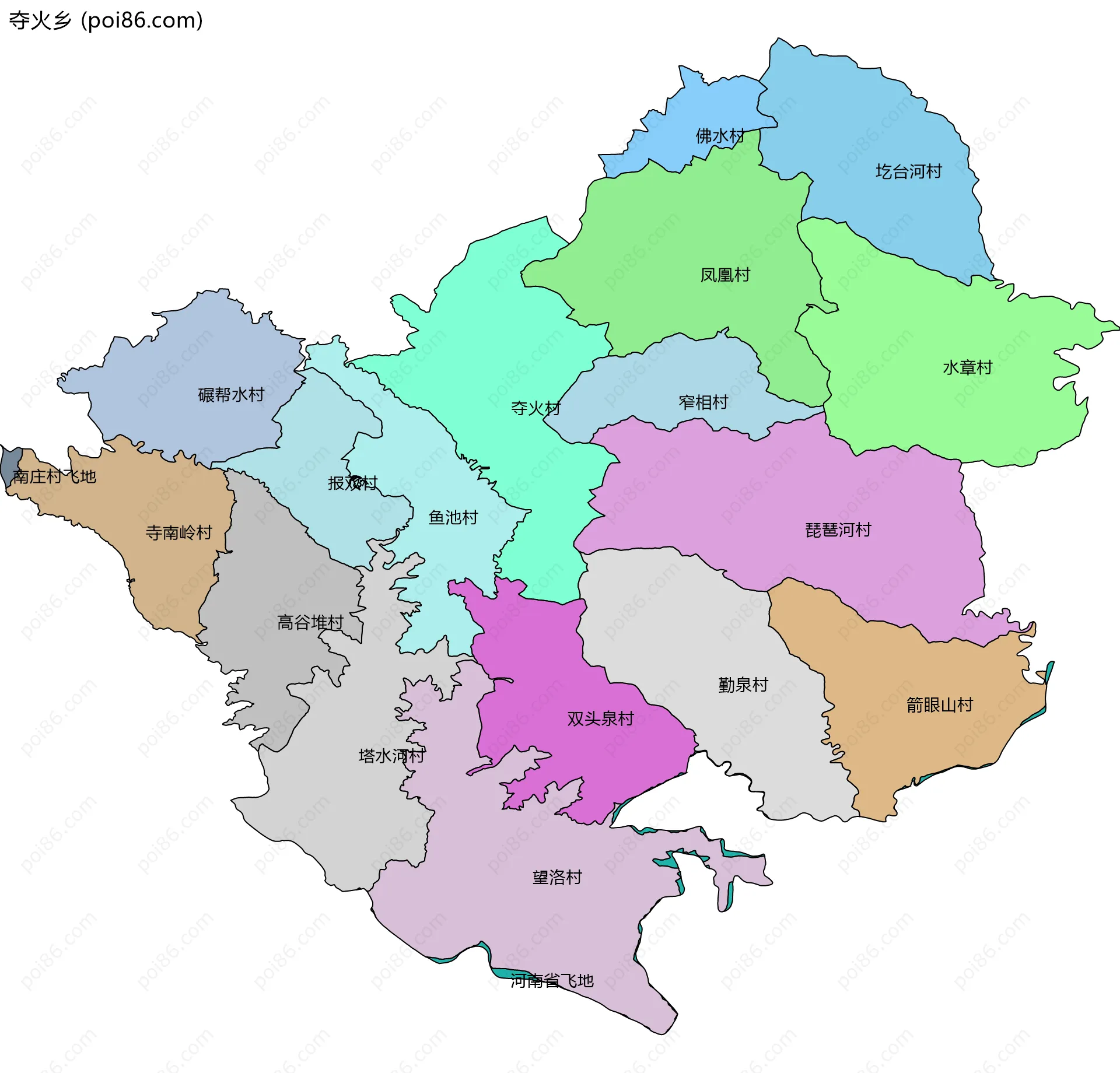 夺火乡边界地图(五级行政区划)