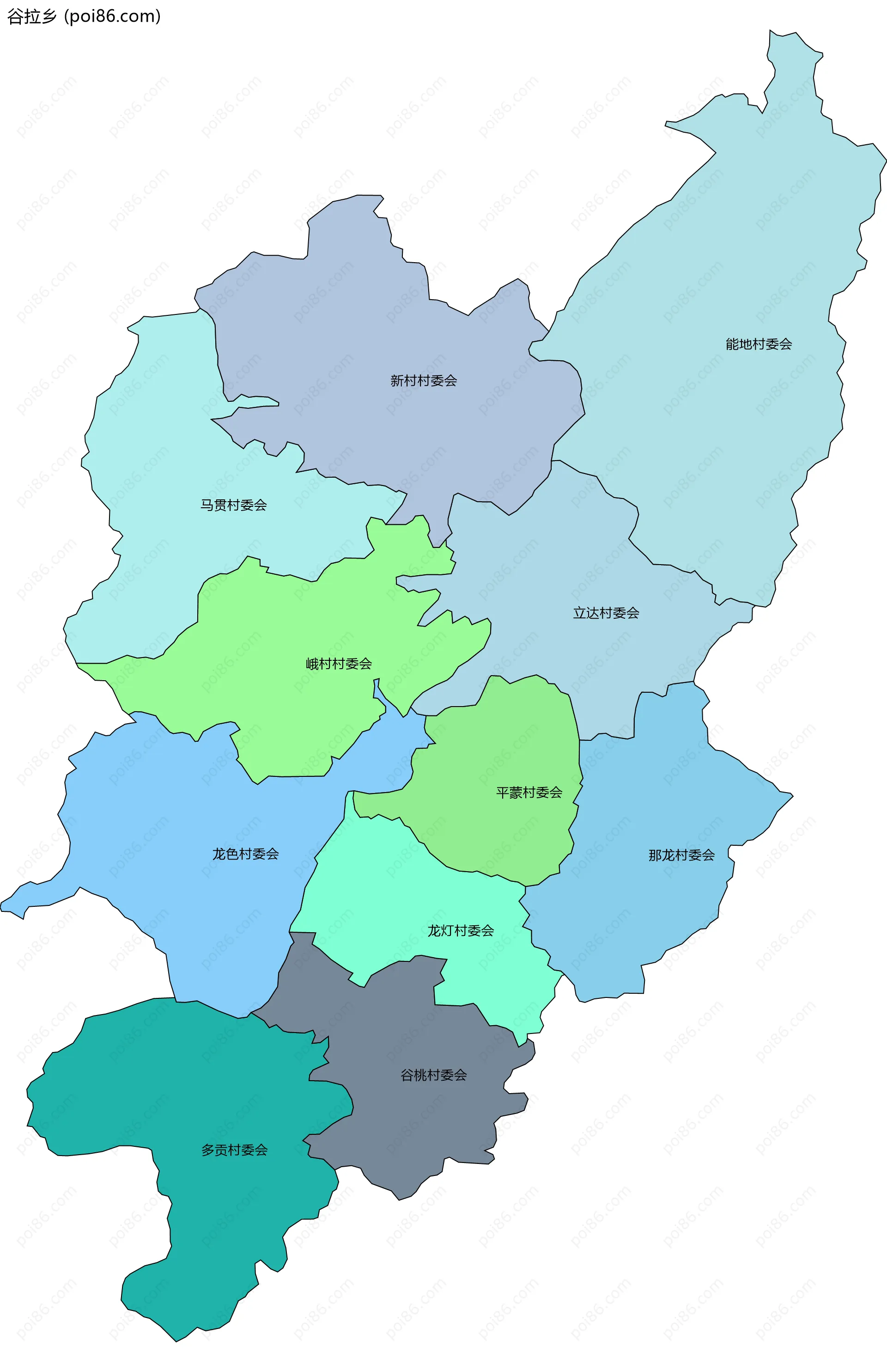 谷拉乡边界地图(五级行政区划)