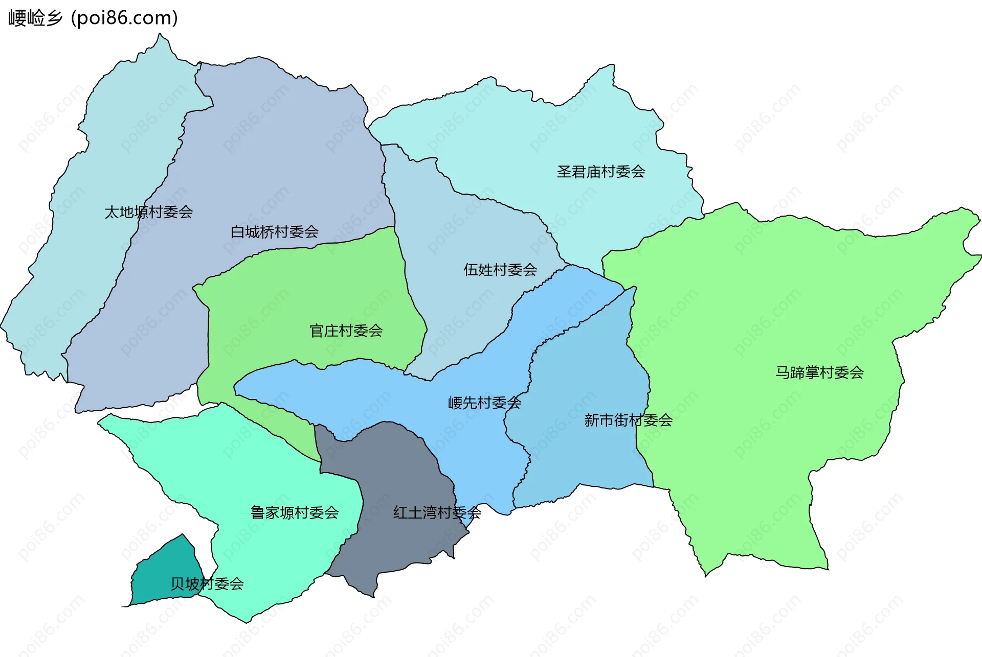 崾崄乡边界地图(五级行政区划)