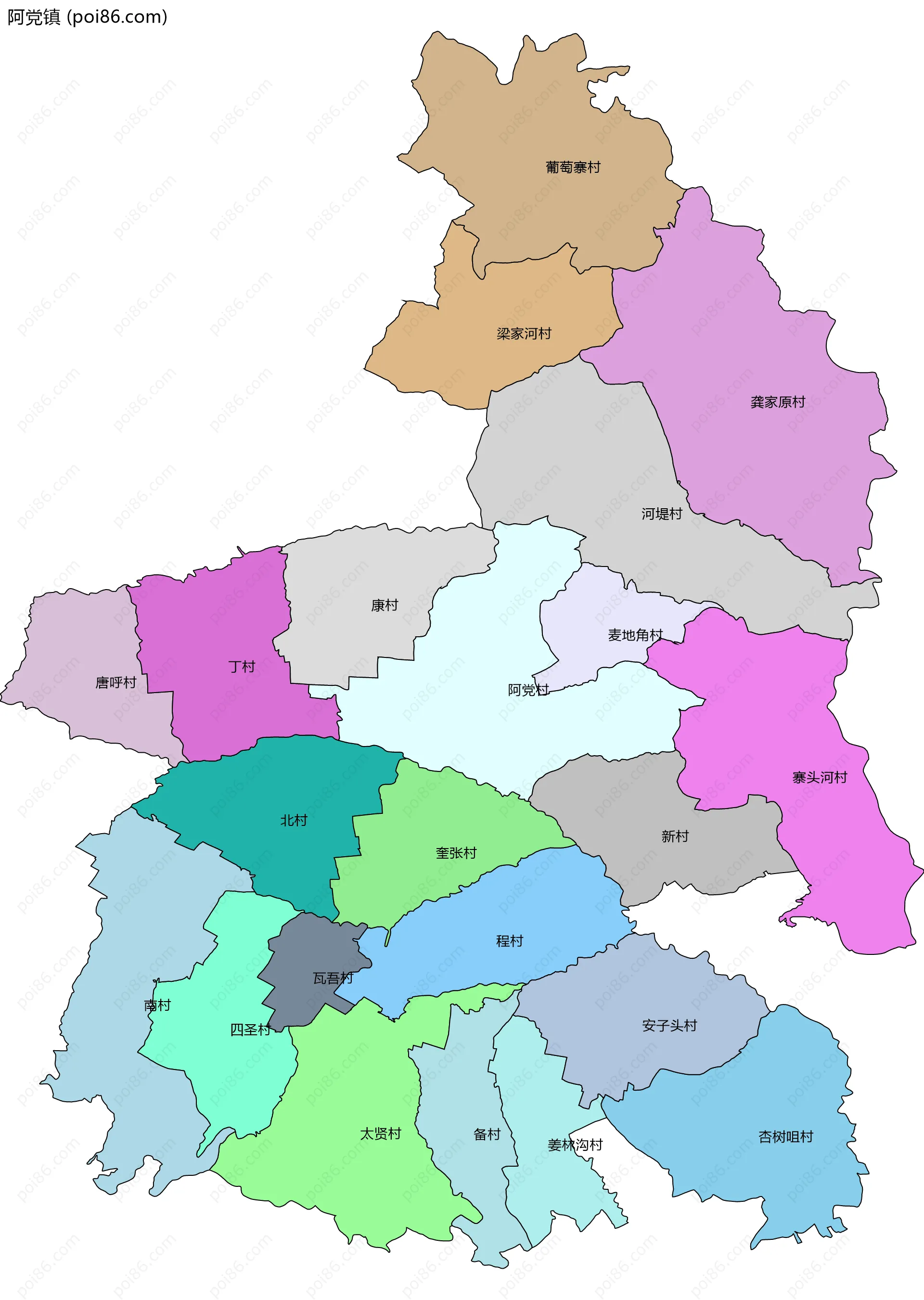 阿党镇边界地图(五级行政区划)