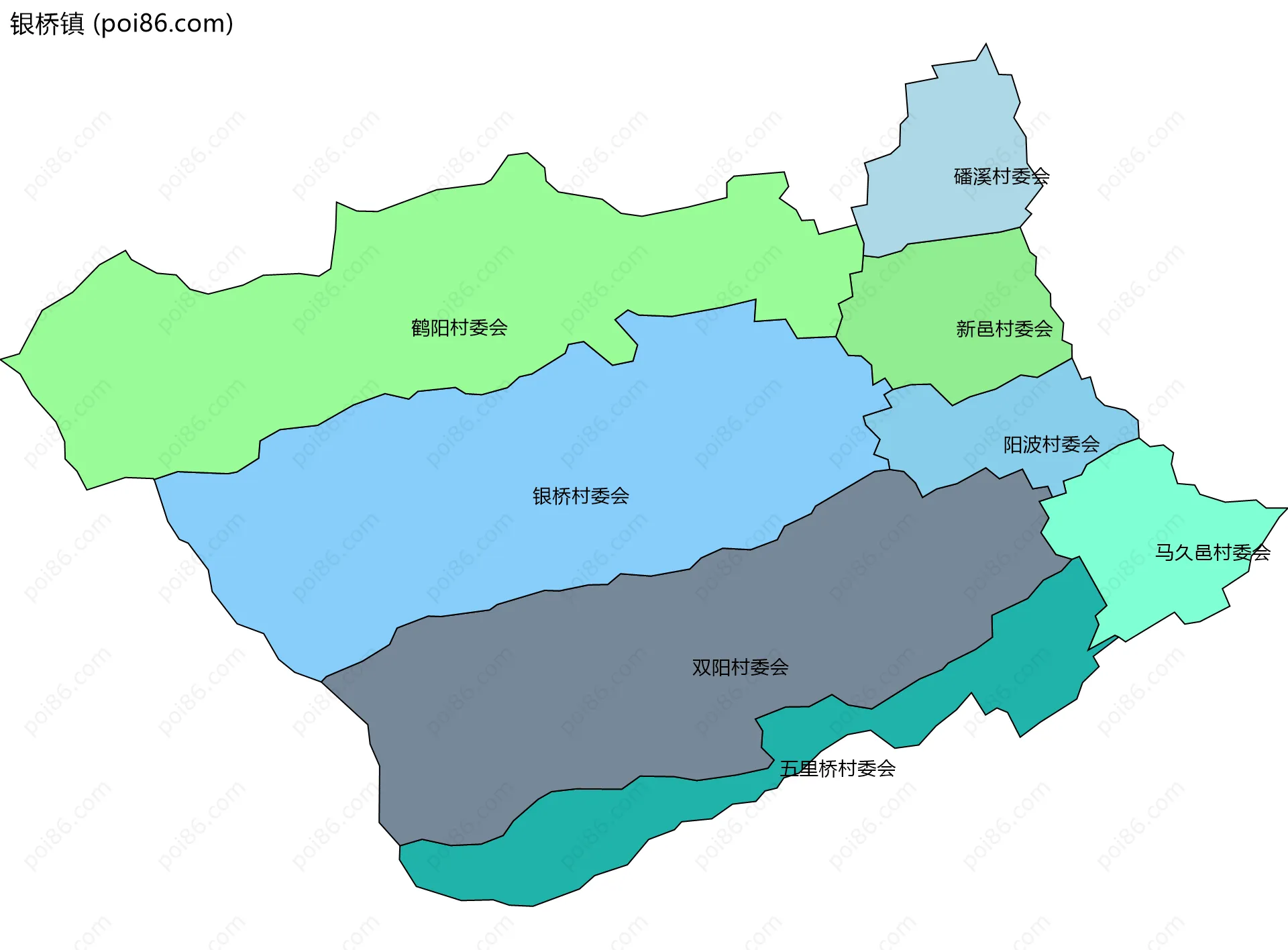 银桥镇边界地图(五级行政区划)
