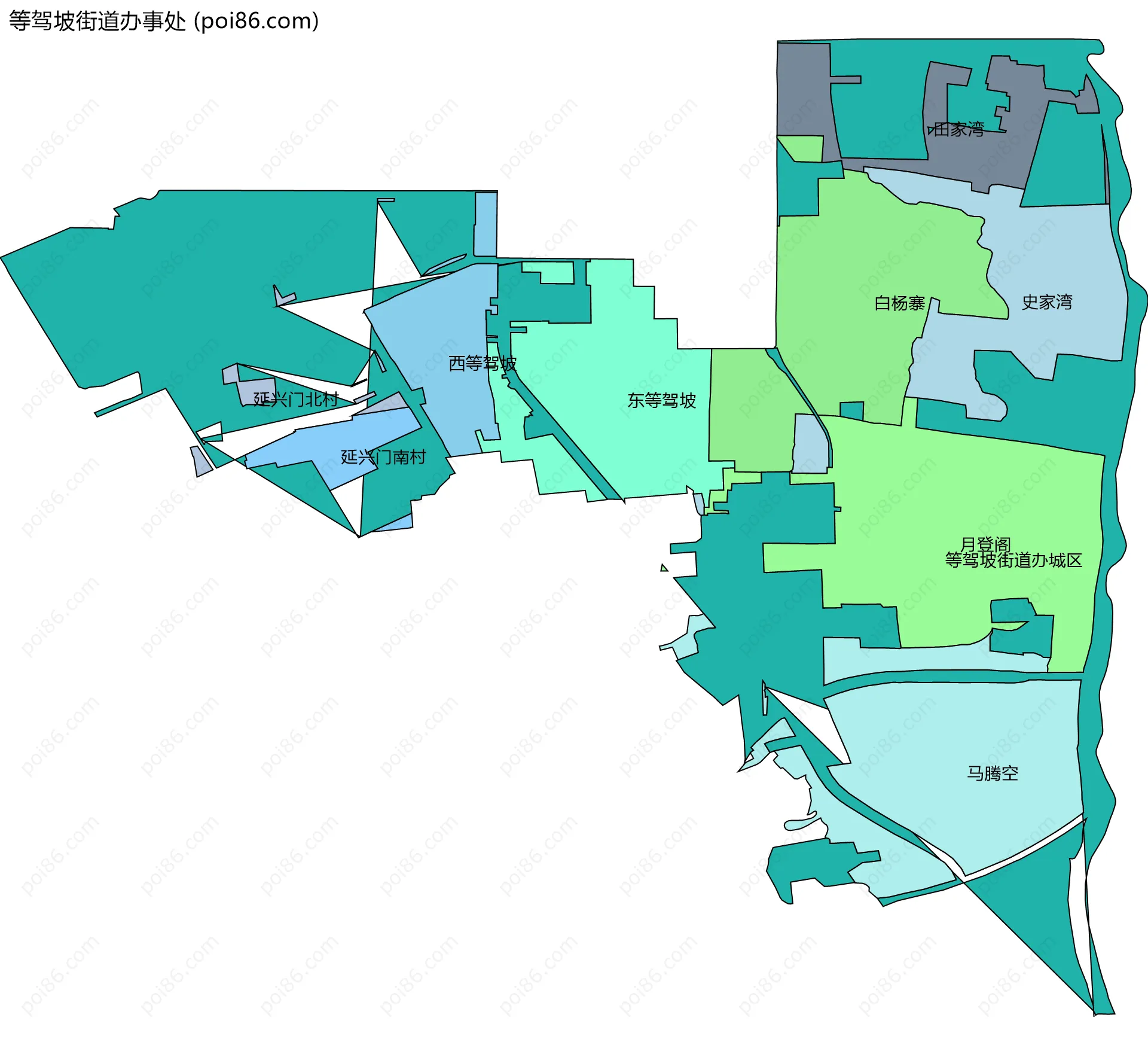 等驾坡街道办事处边界地图(五级行政区划)