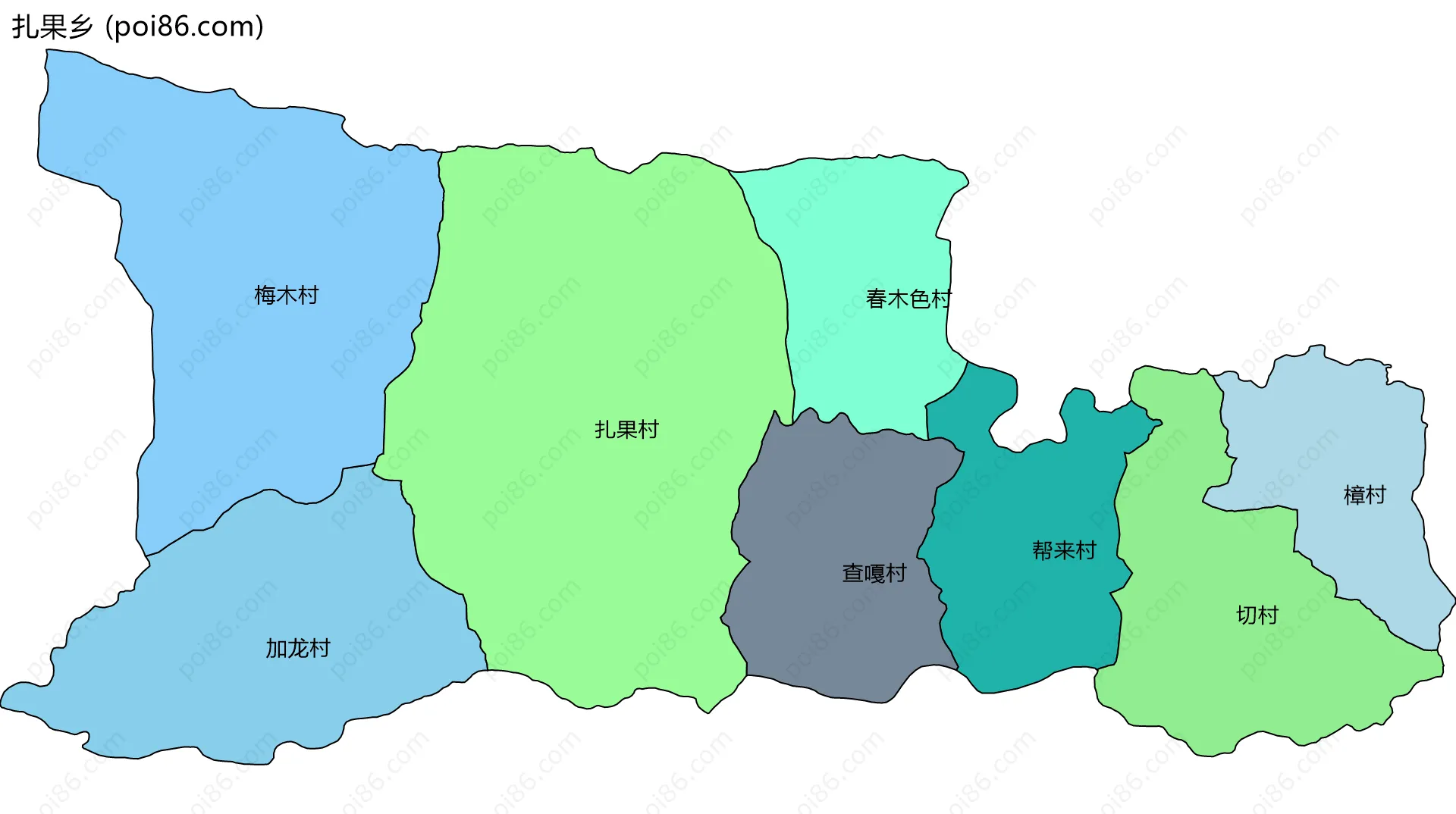 扎果乡边界地图(五级行政区划)