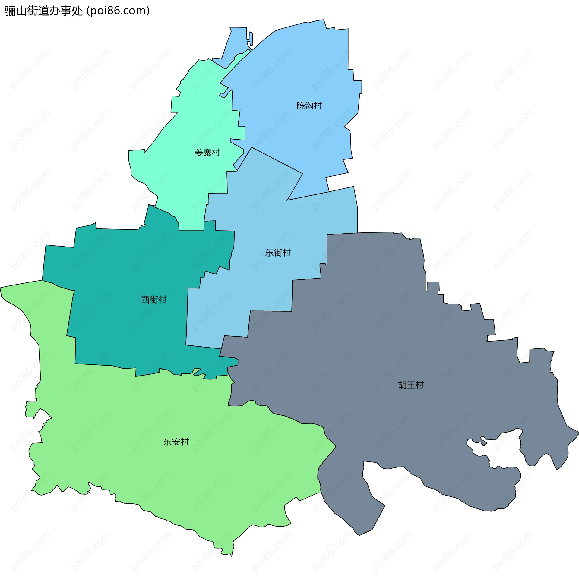 骊山街道办事处边界地图(五级行政区划)