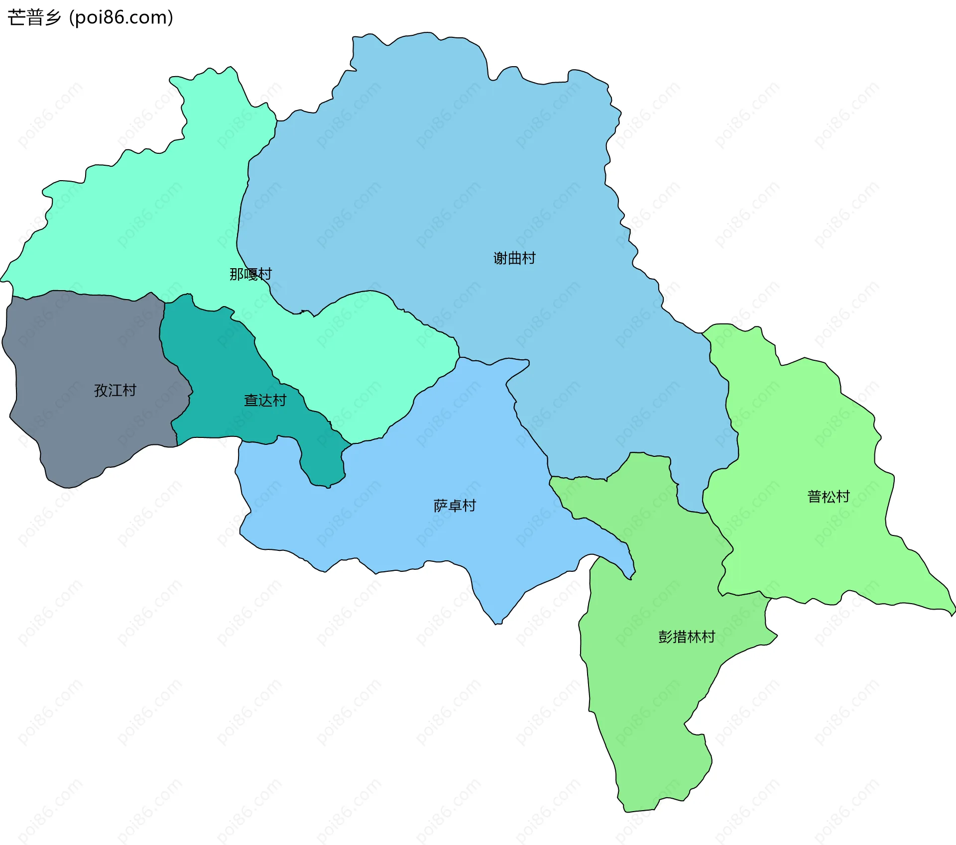 芒普乡边界地图(五级行政区划)