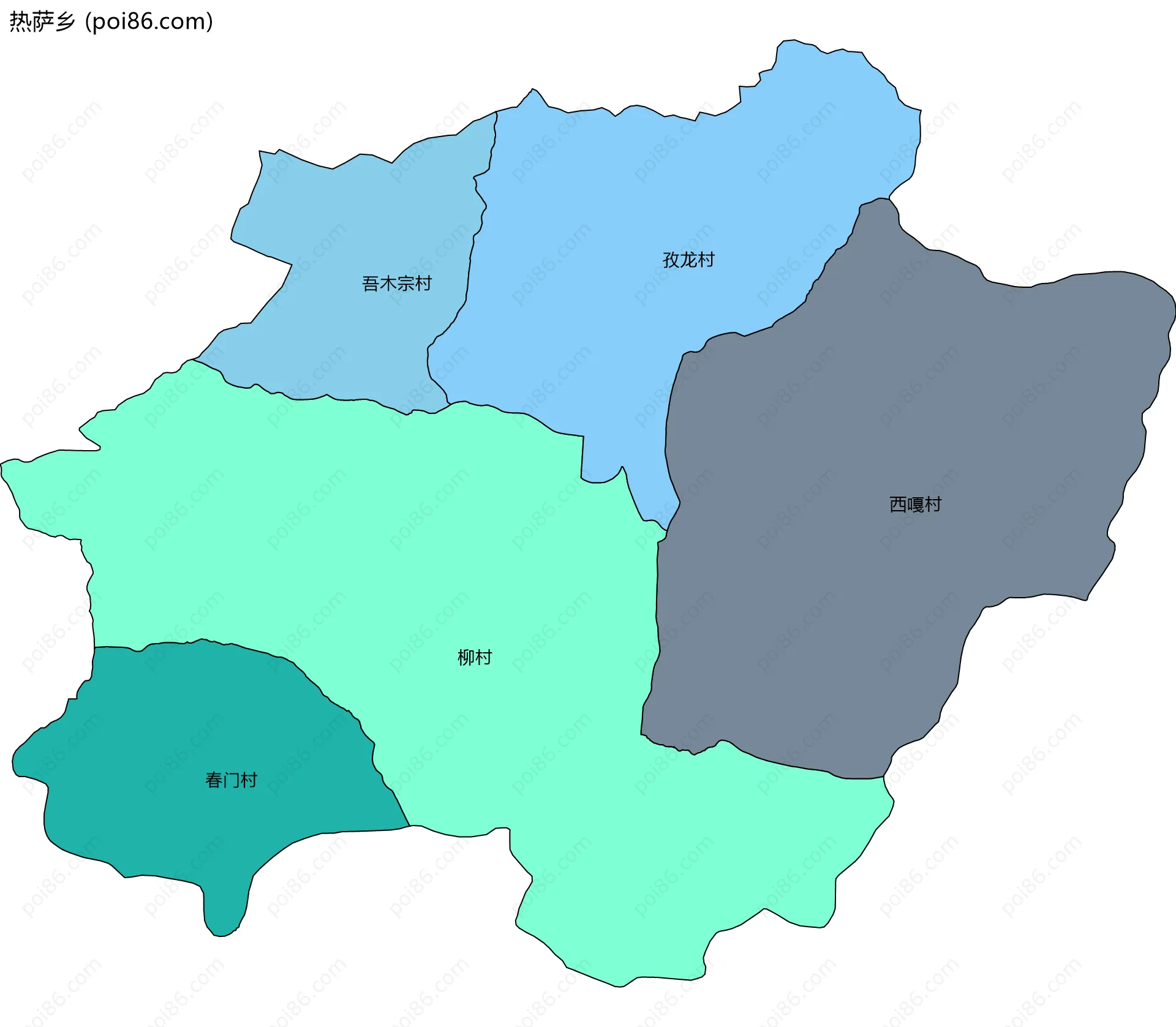 热萨乡边界地图(五级行政区划)