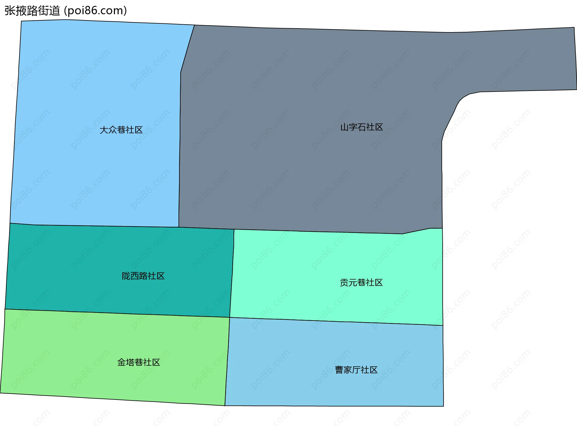 张掖路街道边界地图(五级行政区划)