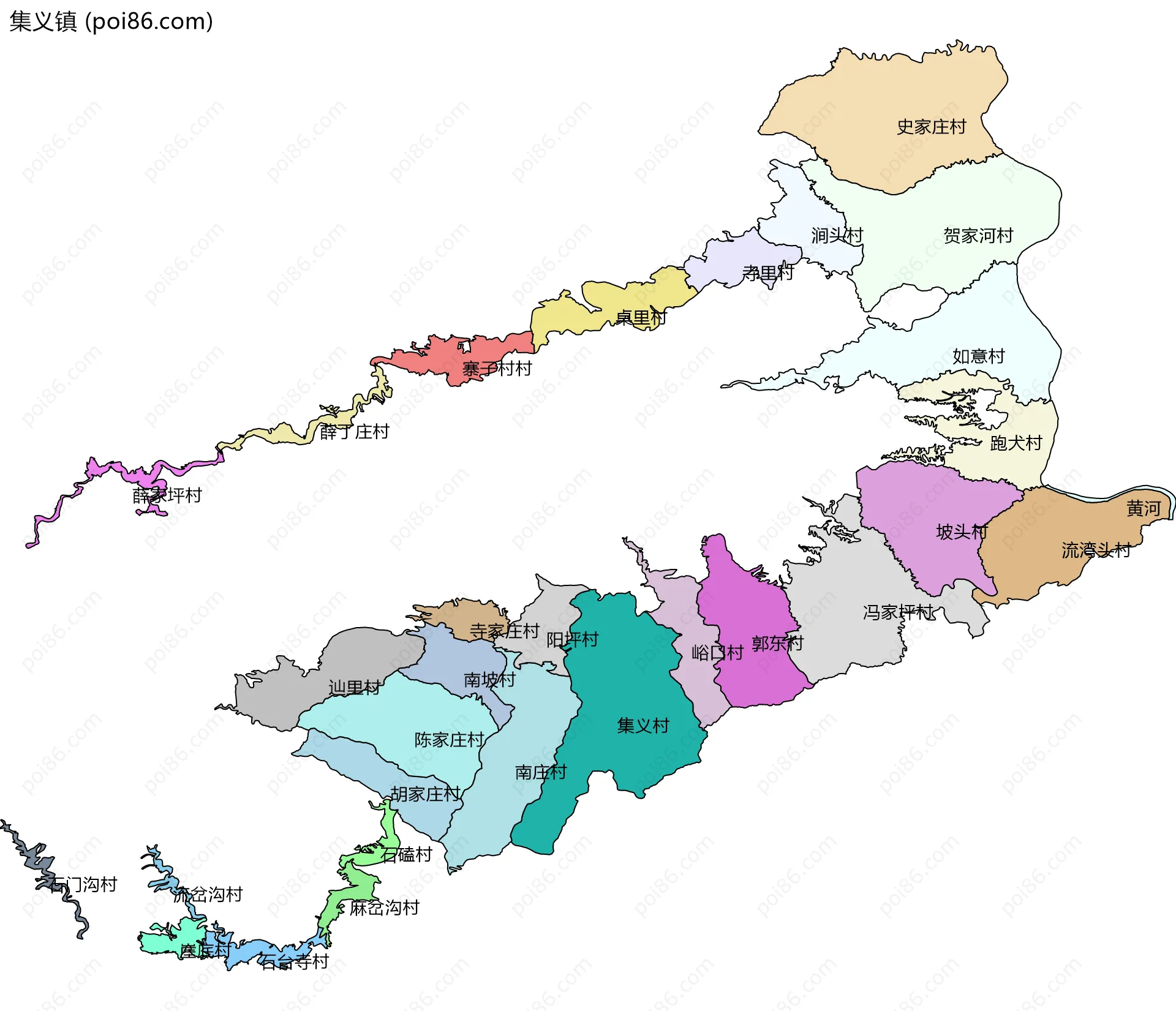 集义镇边界地图(五级行政区划)