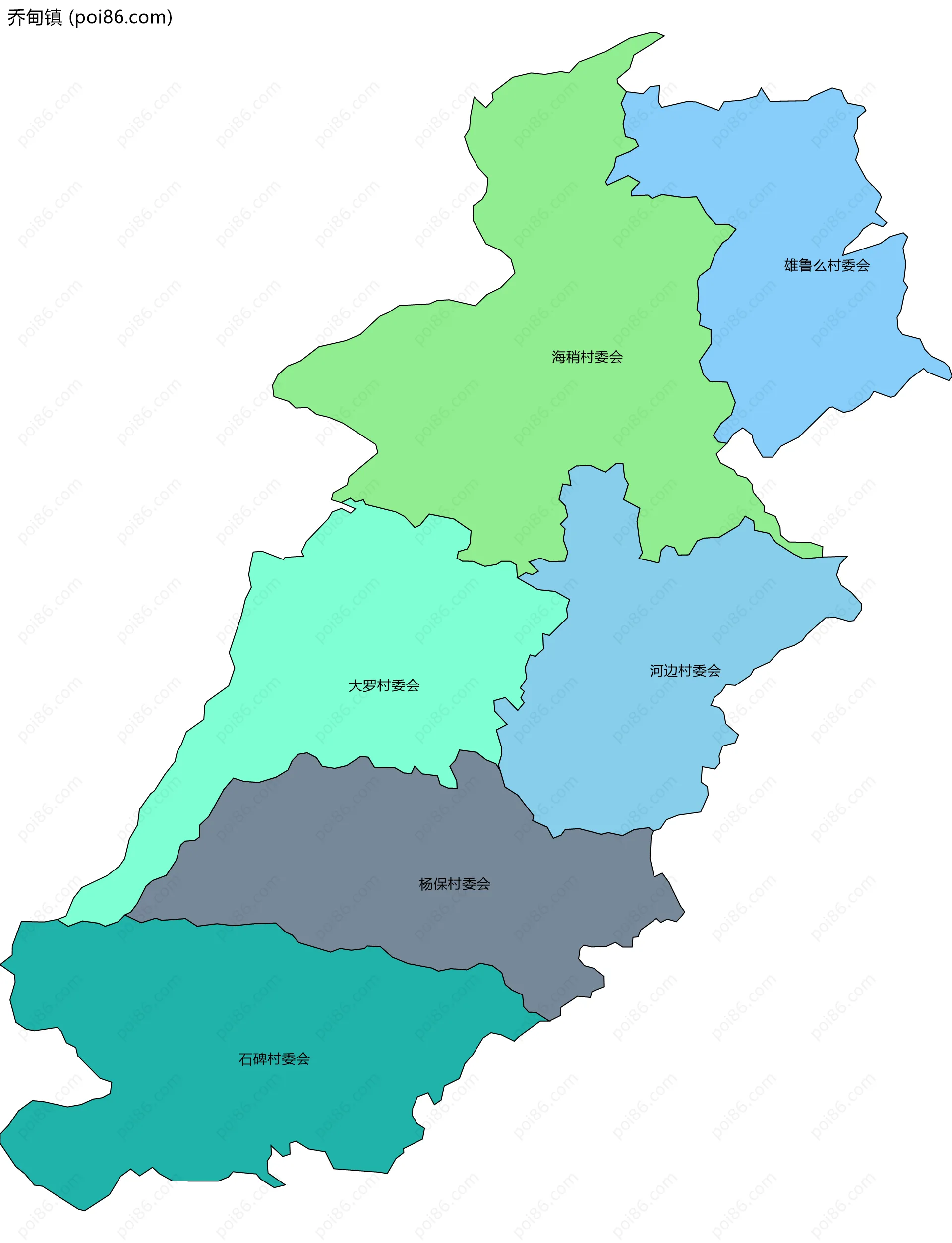 乔甸镇边界地图(五级行政区划)