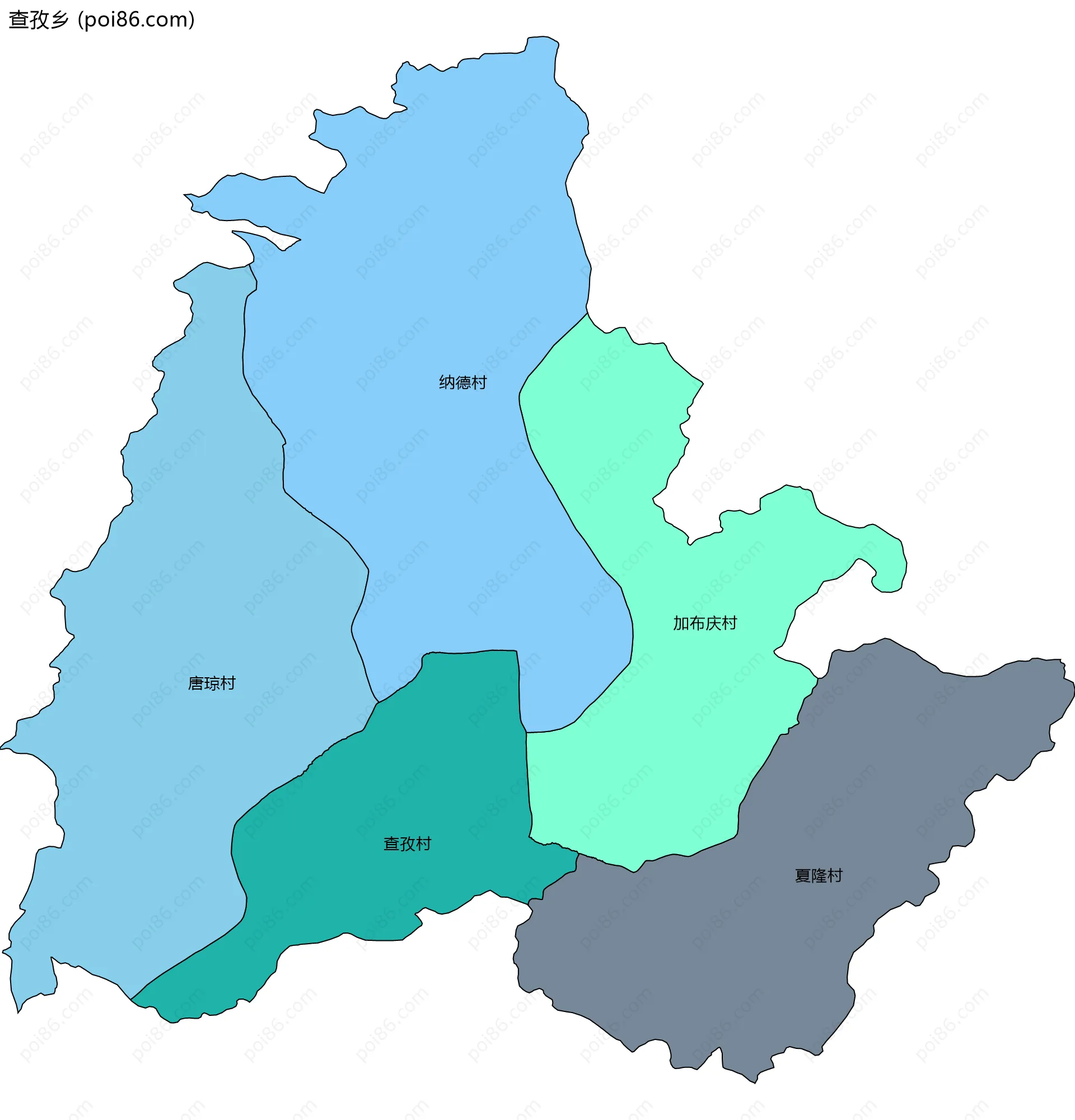 查孜乡边界地图(五级行政区划)