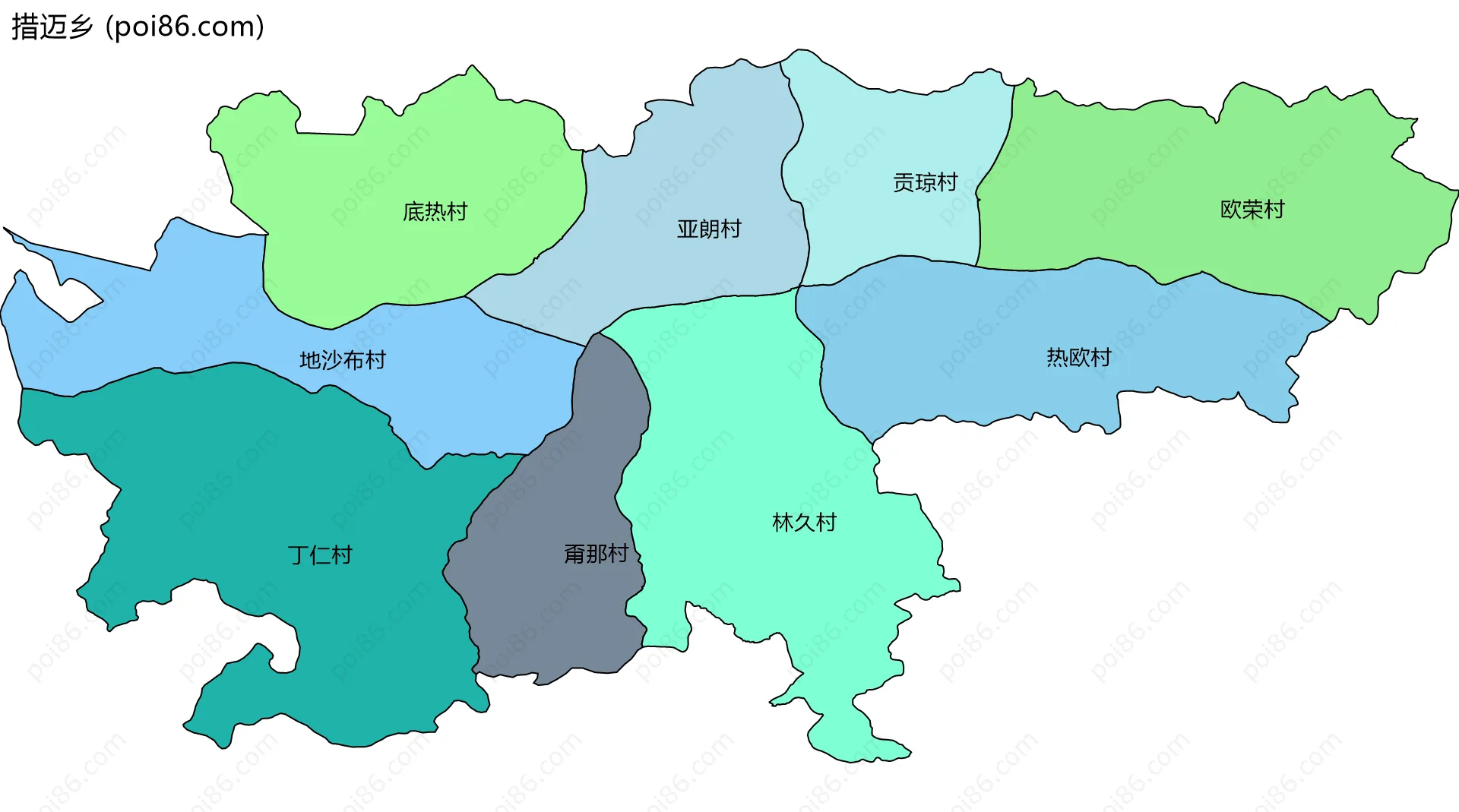 措迈乡边界地图(五级行政区划)