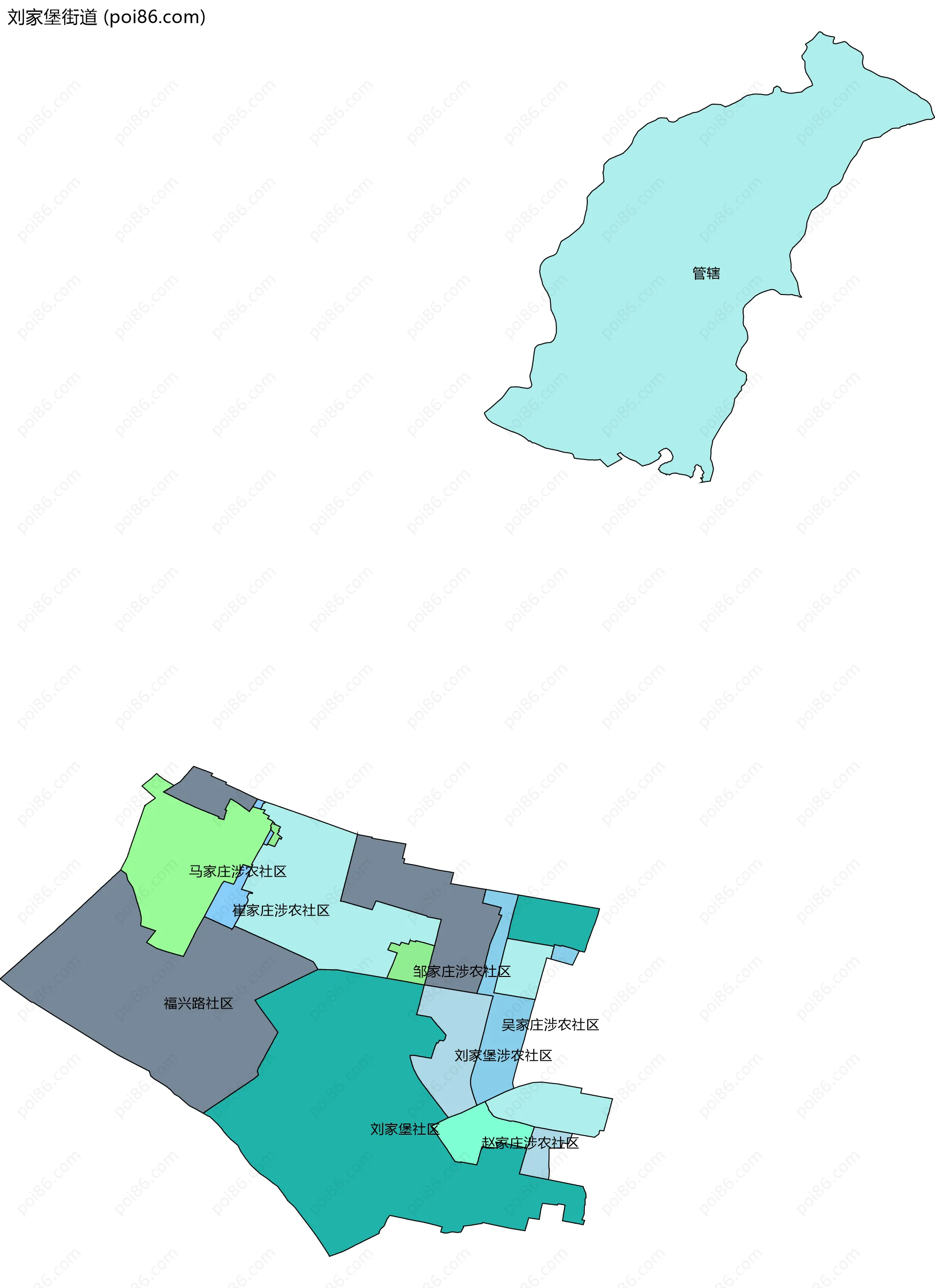 刘家堡街道边界地图(五级行政区划)
