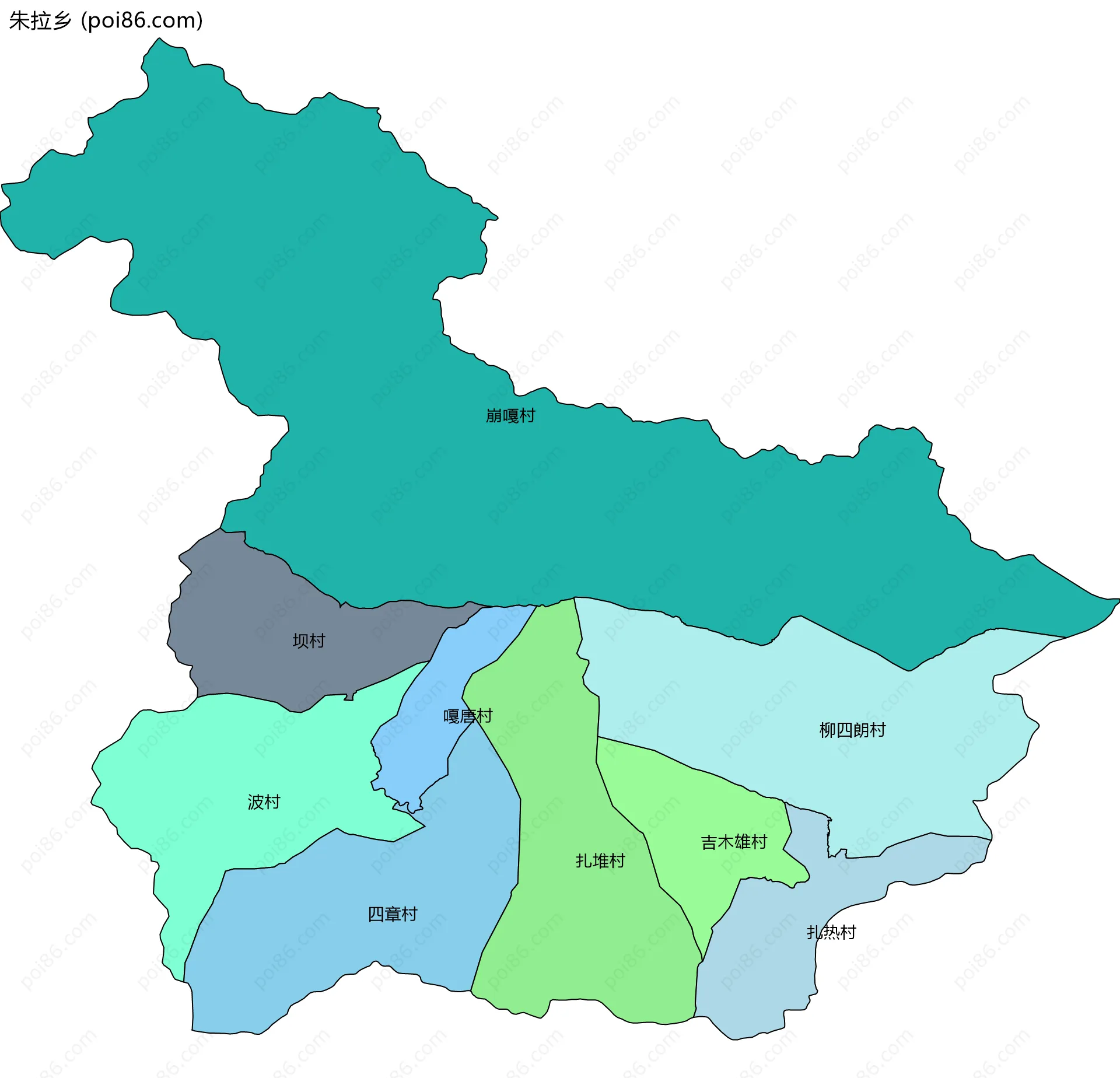 朱拉乡边界地图(五级行政区划)