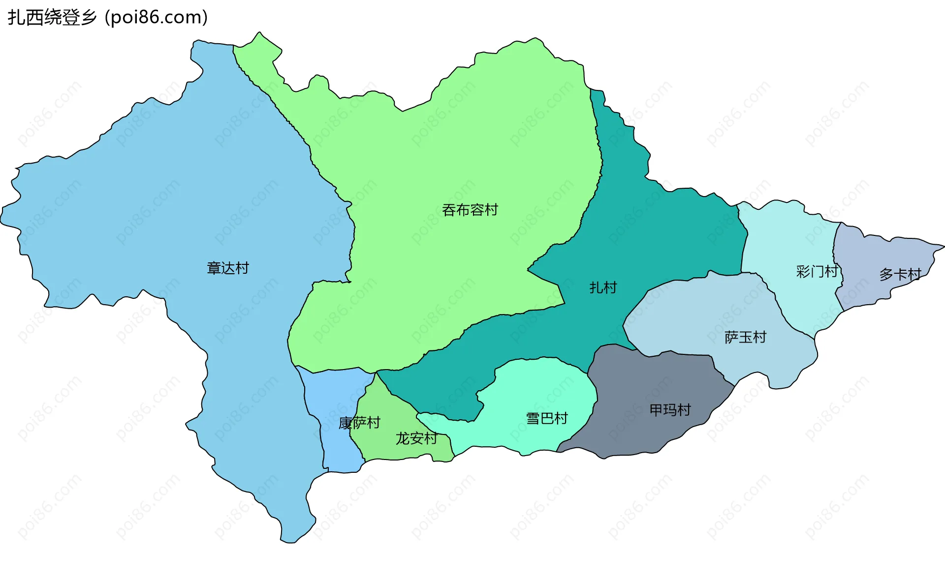 扎西绕登乡边界地图(五级行政区划)