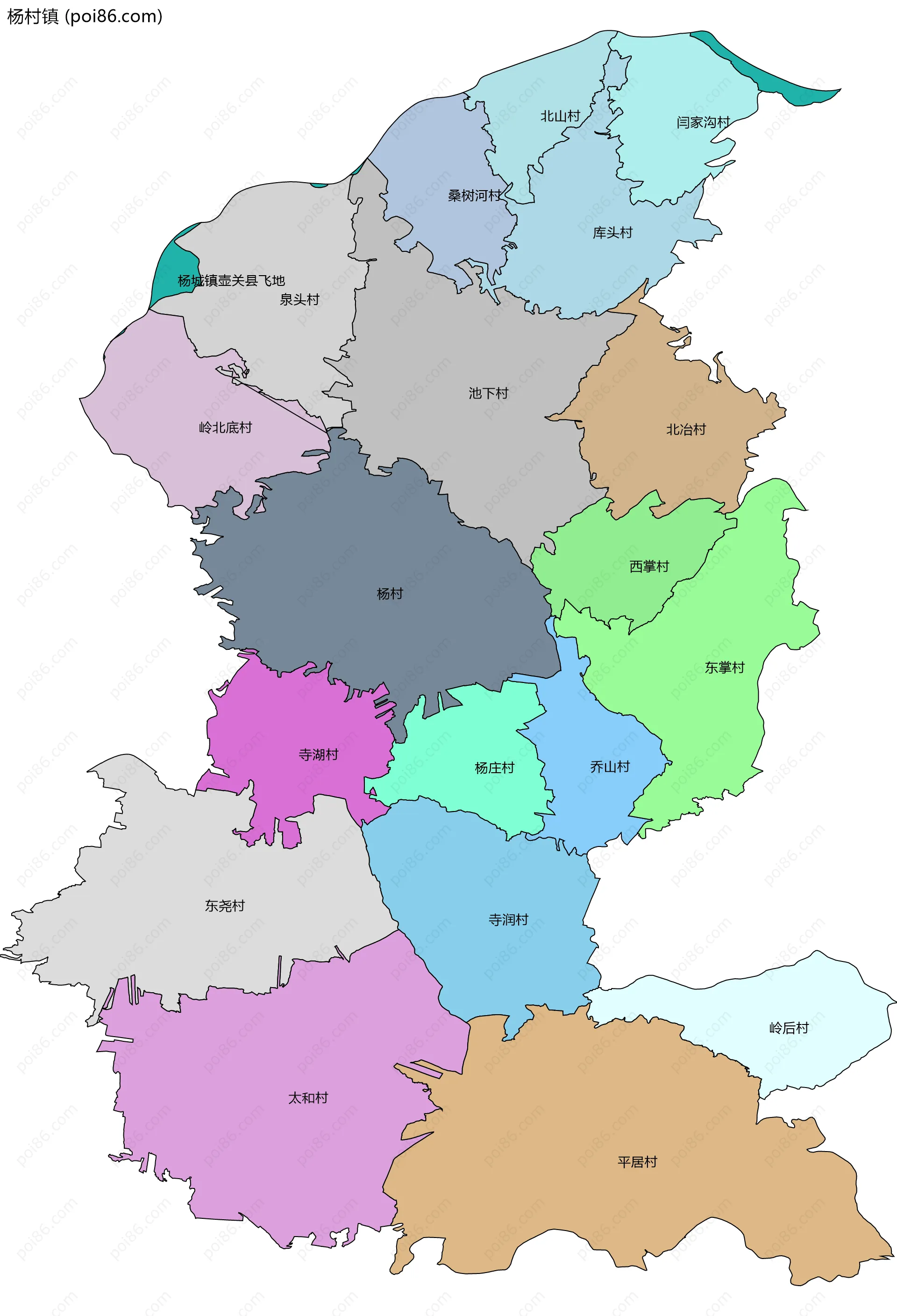 杨村镇边界地图(五级行政区划)