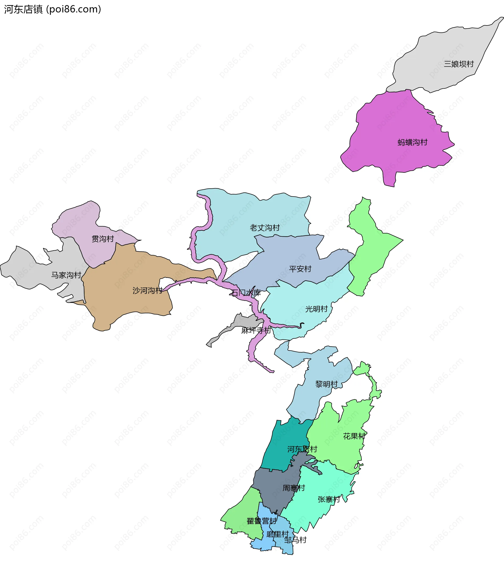 河东店镇边界地图(五级行政区划)