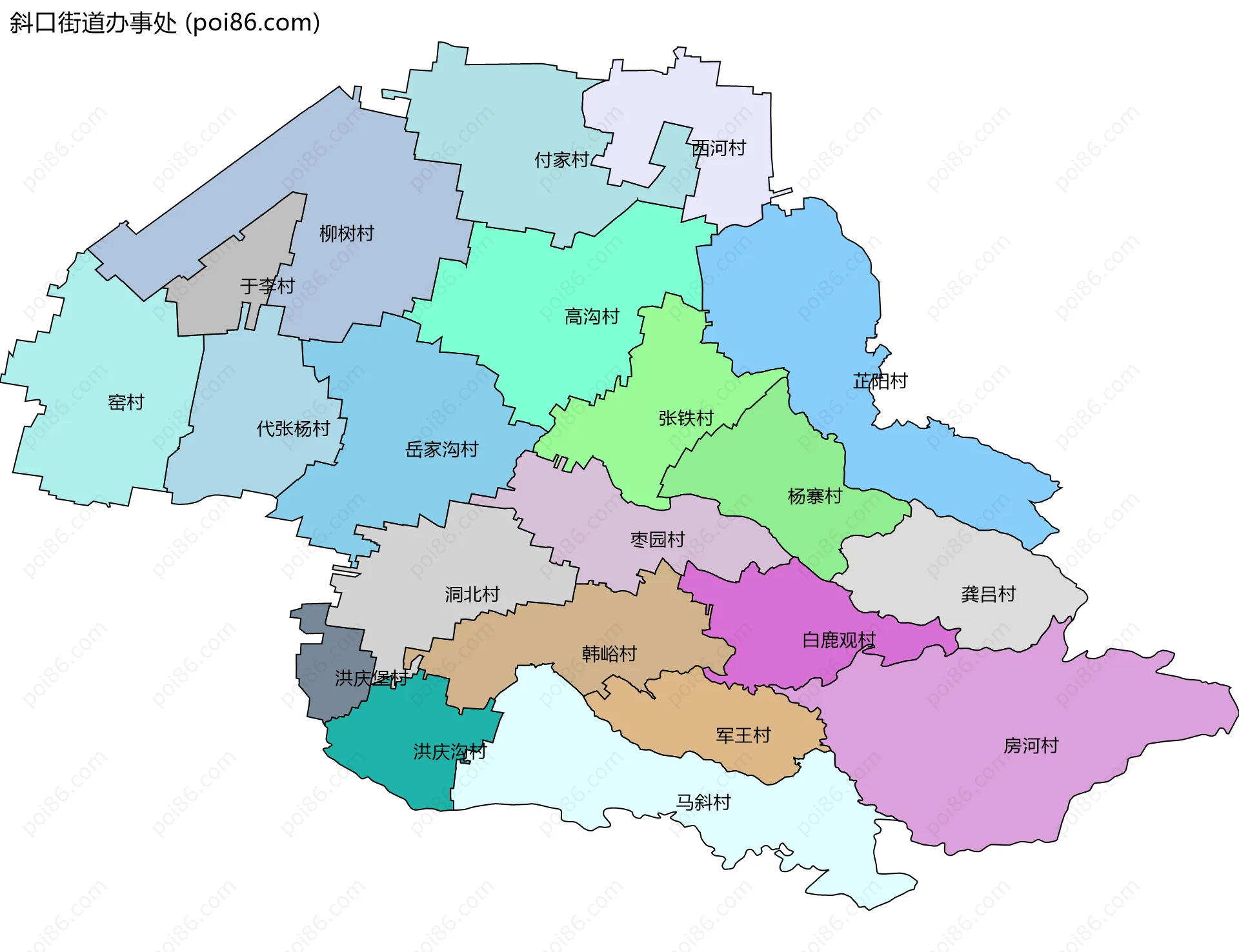 斜口街道办事处边界地图(五级行政区划)