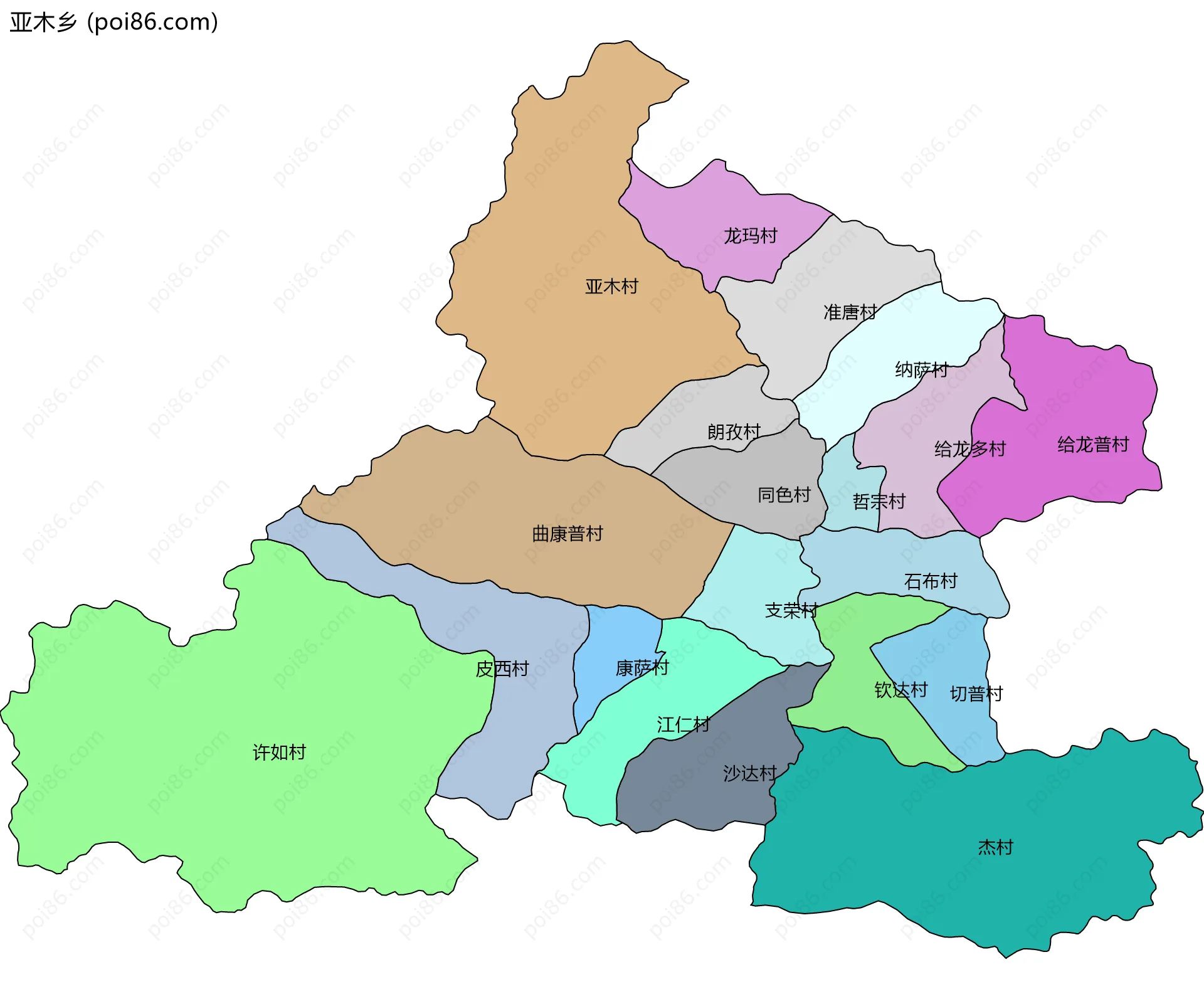 亚木乡边界地图(五级行政区划)