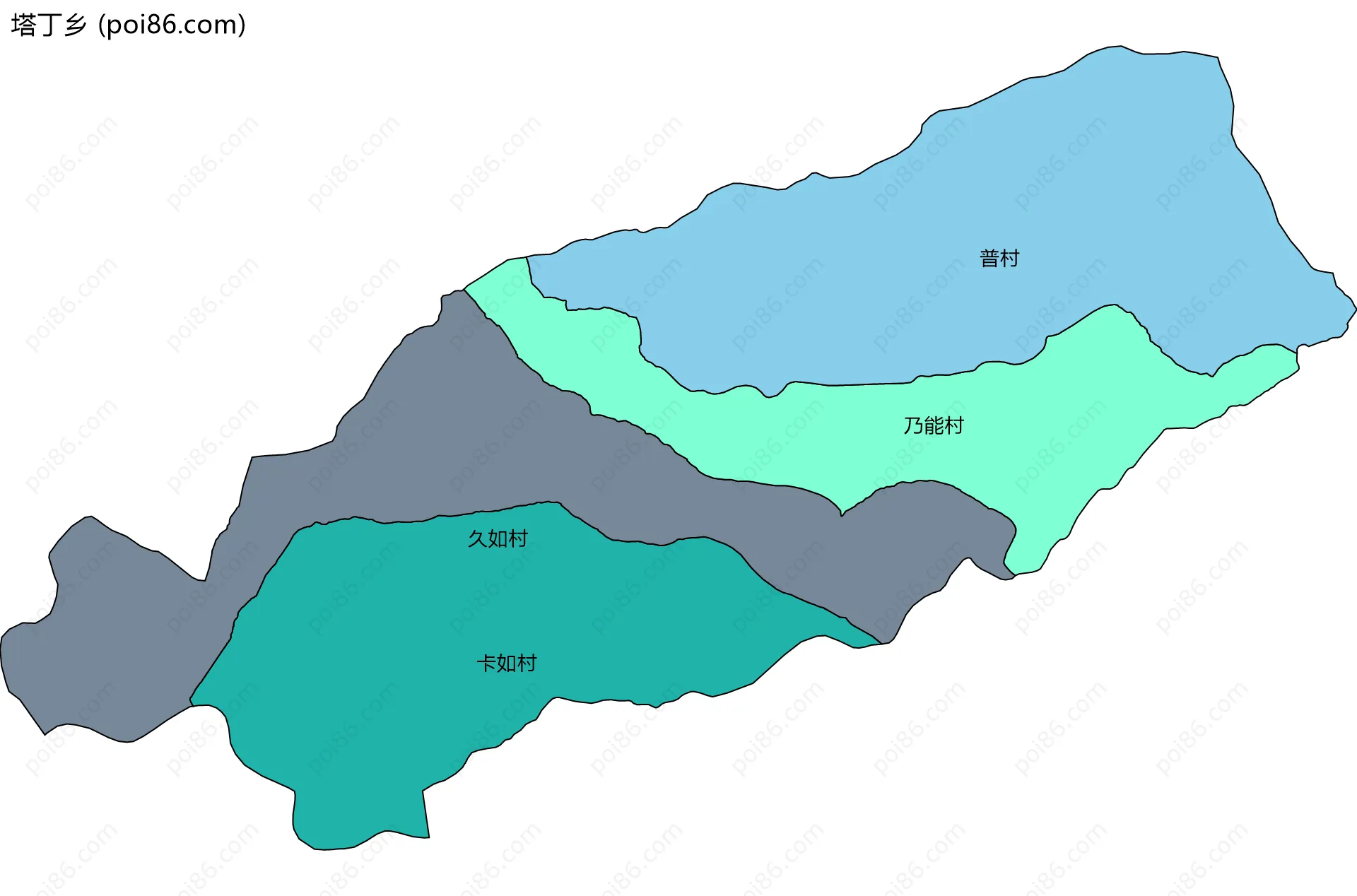塔丁乡边界地图(五级行政区划)