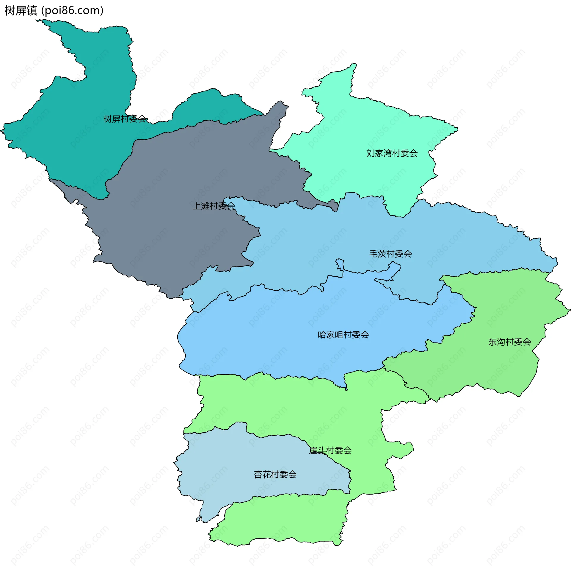 树屏镇边界地图(五级行政区划)