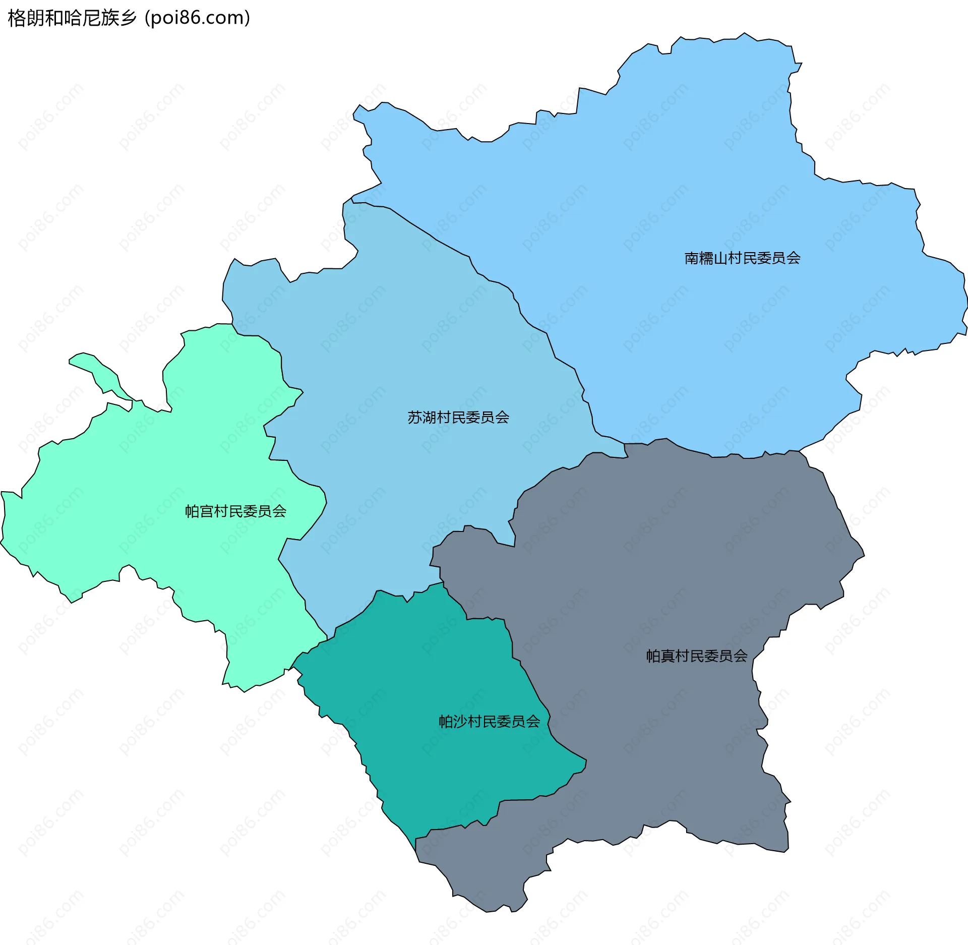 格朗和哈尼族乡边界地图(五级行政区划)