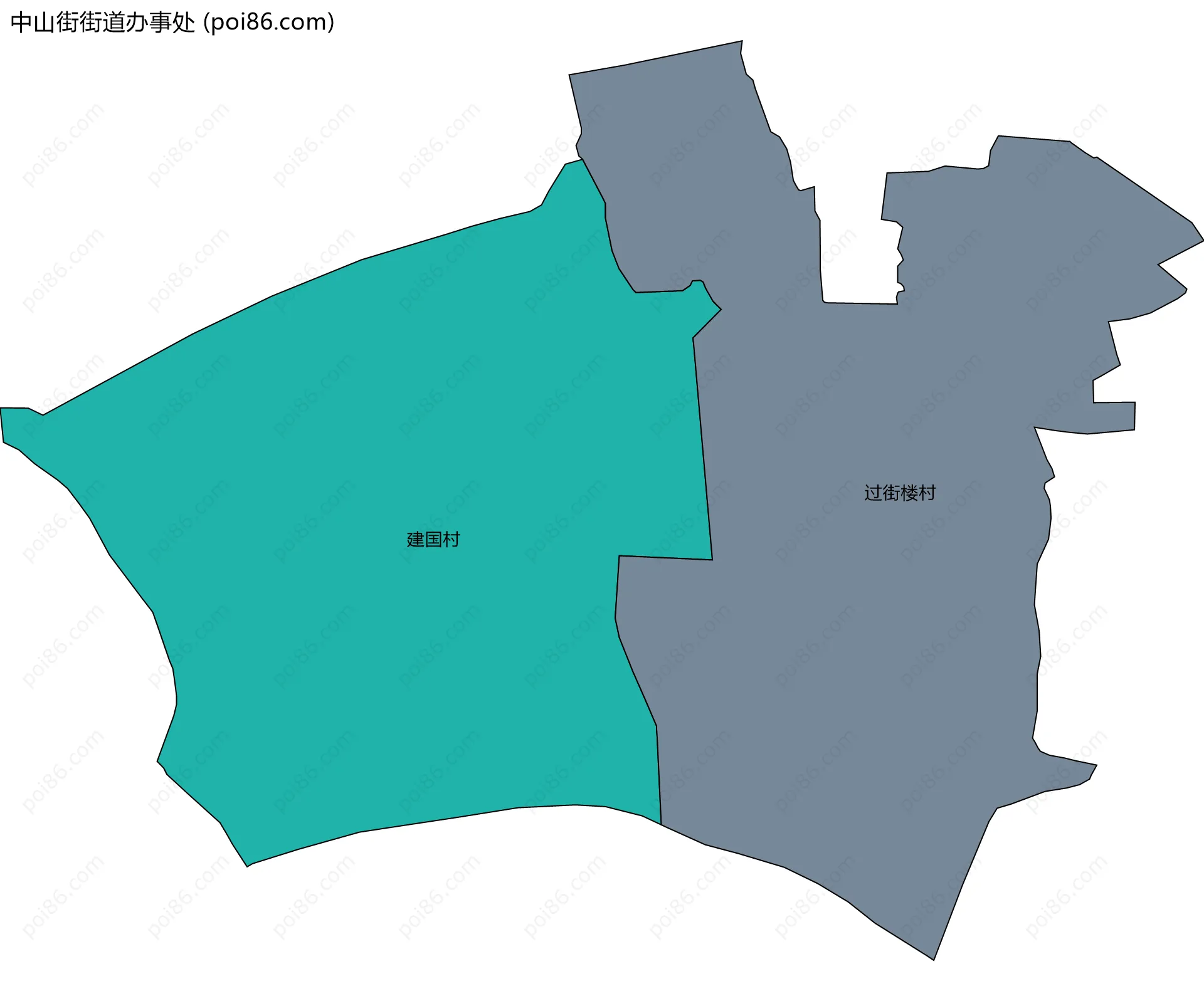 中山街街道办事处边界地图(五级行政区划)