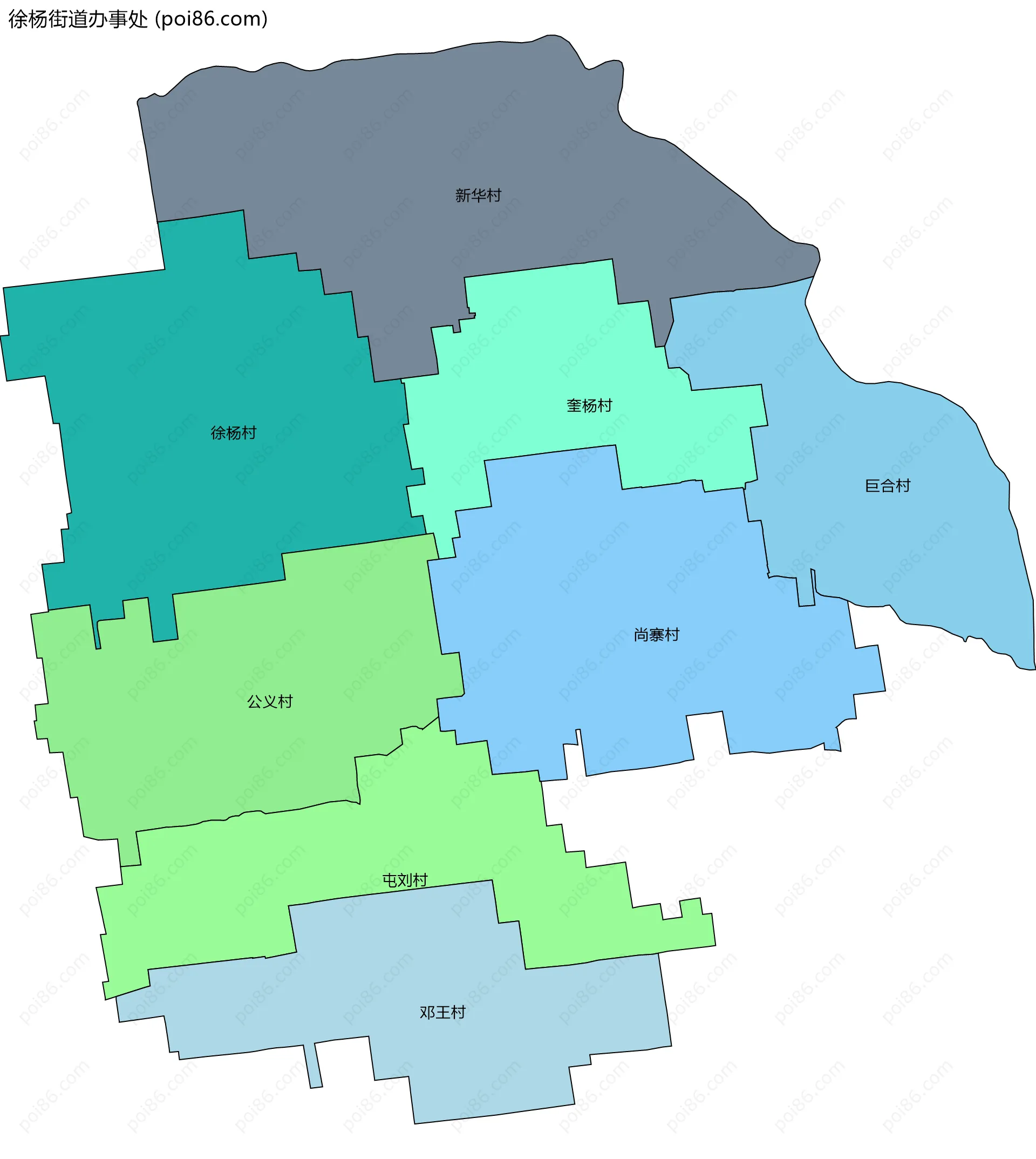 徐杨街道办事处边界地图(五级行政区划)