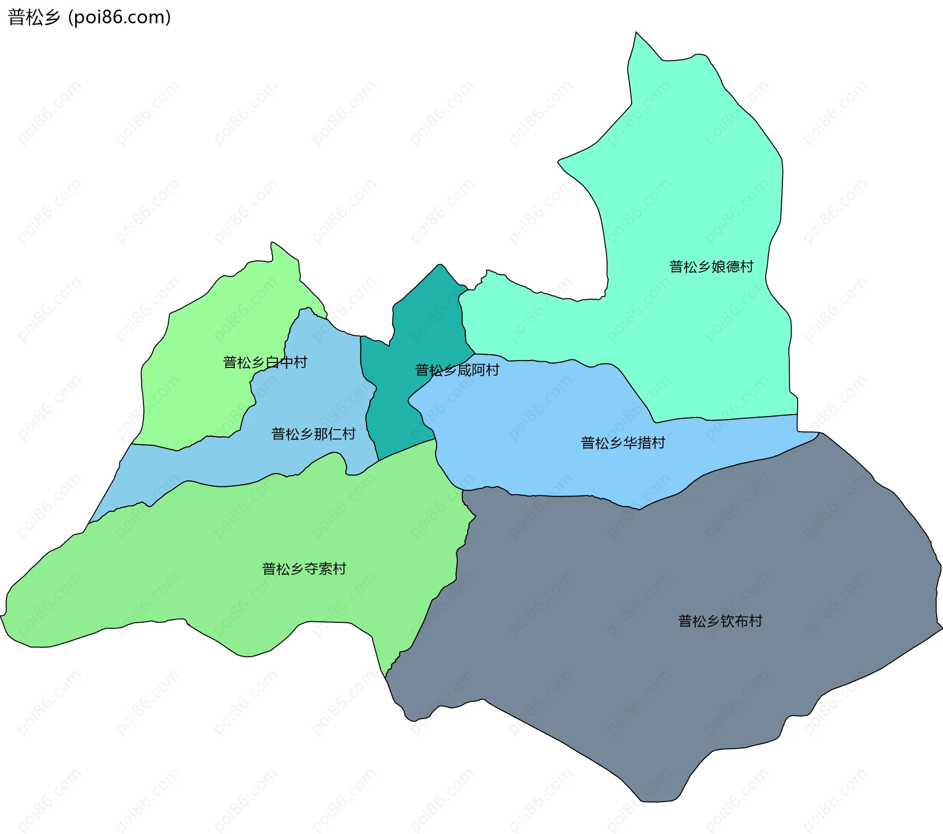 普松乡边界地图(五级行政区划)