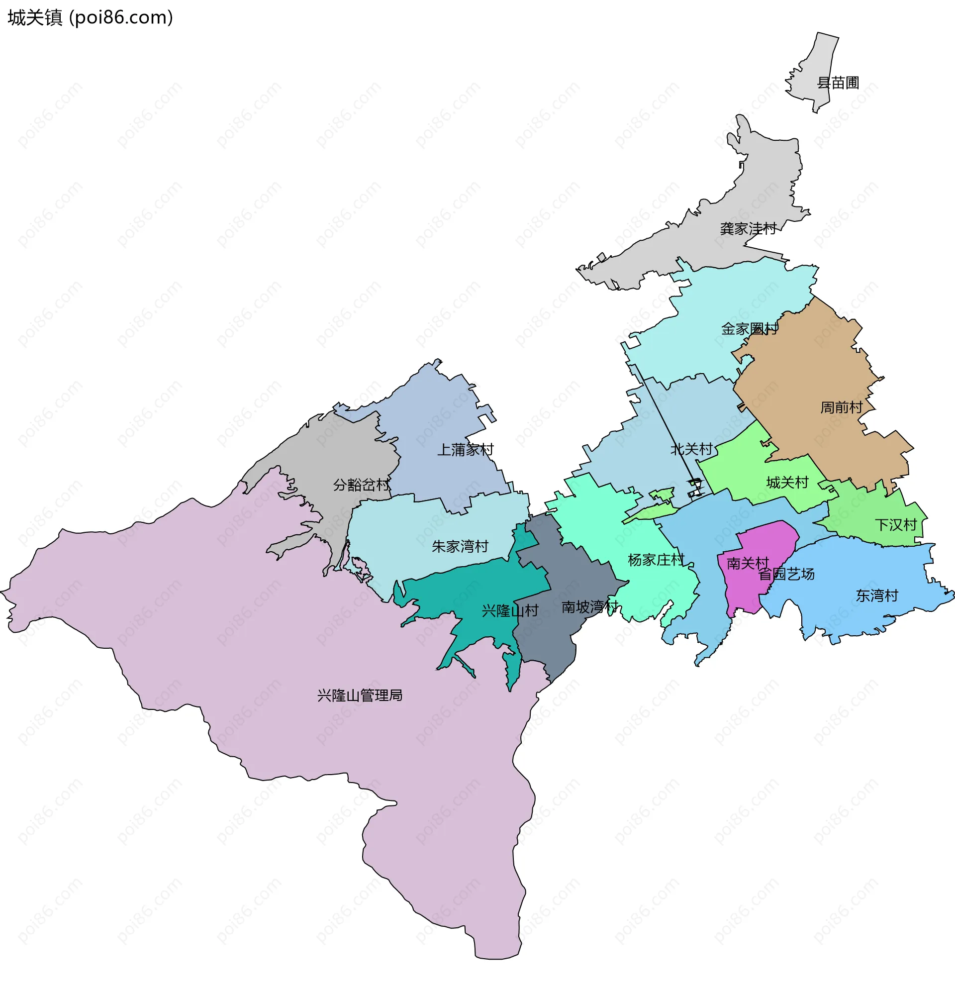 城关镇边界地图(五级行政区划)