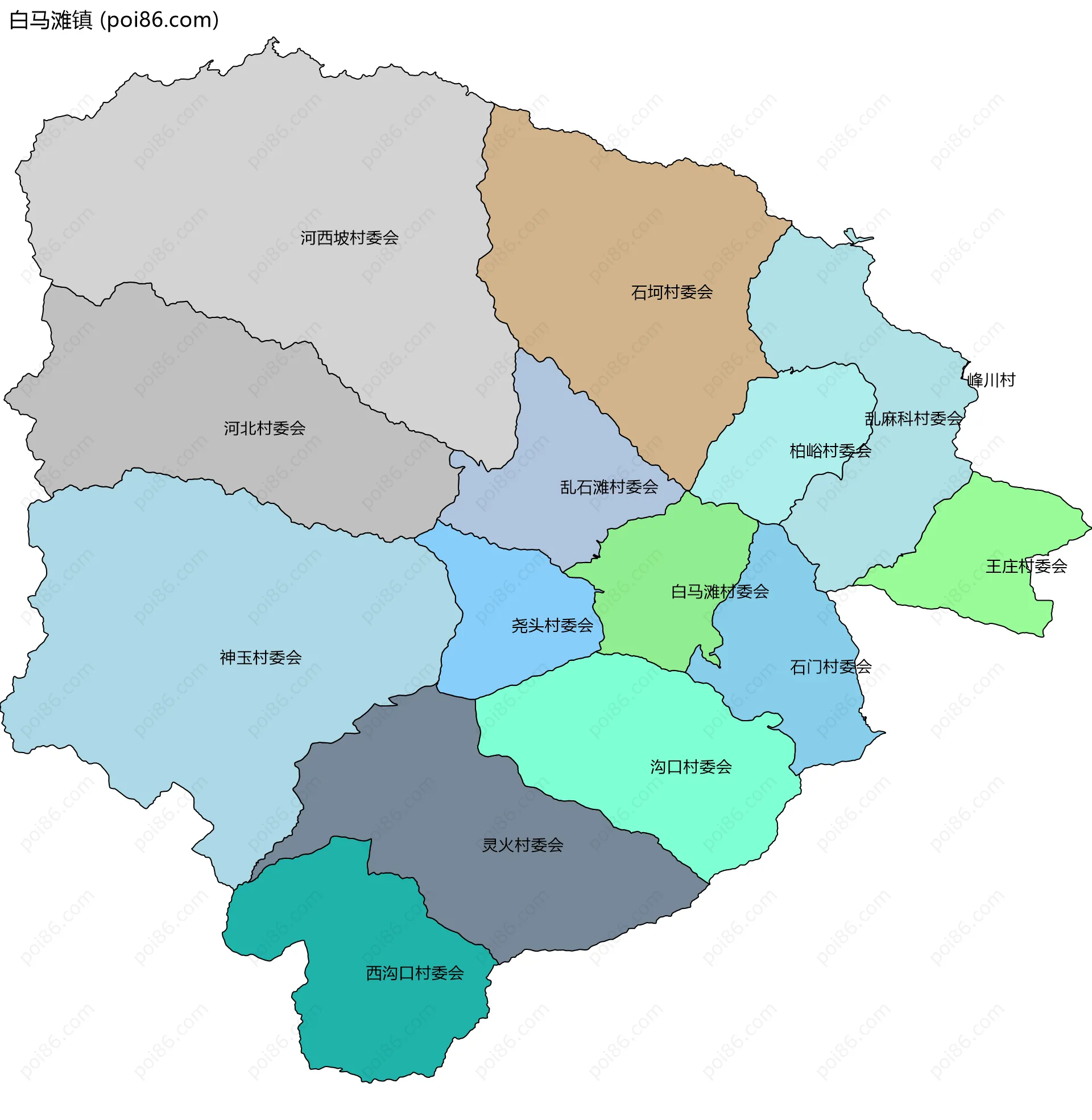 白马滩镇边界地图(五级行政区划)