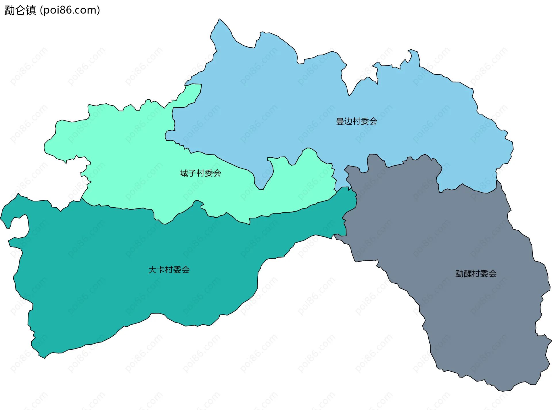 勐仑镇边界地图(五级行政区划)